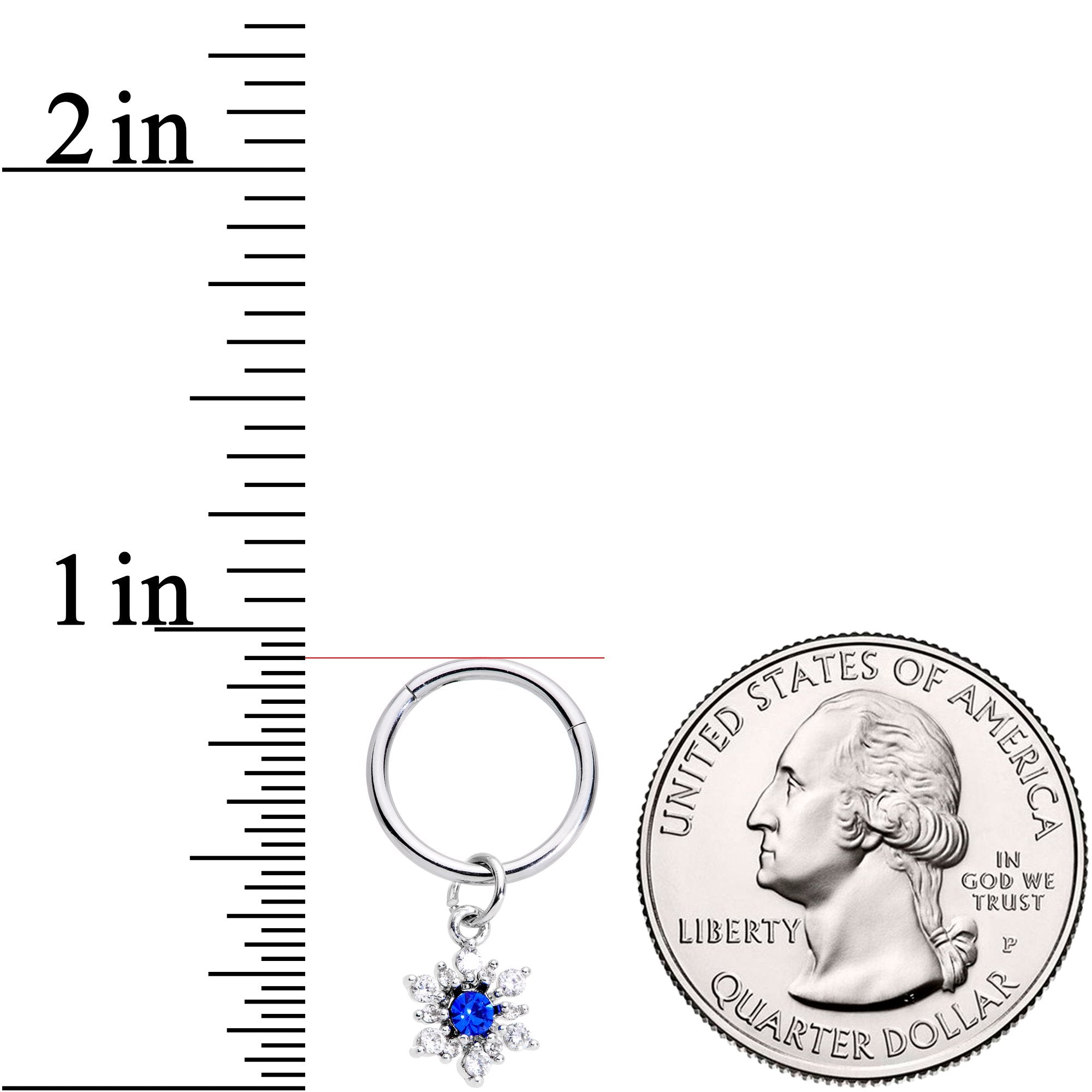 16 Gauge 3/8 Blue Clear Snowflake Hinged Dangle Segment Ring