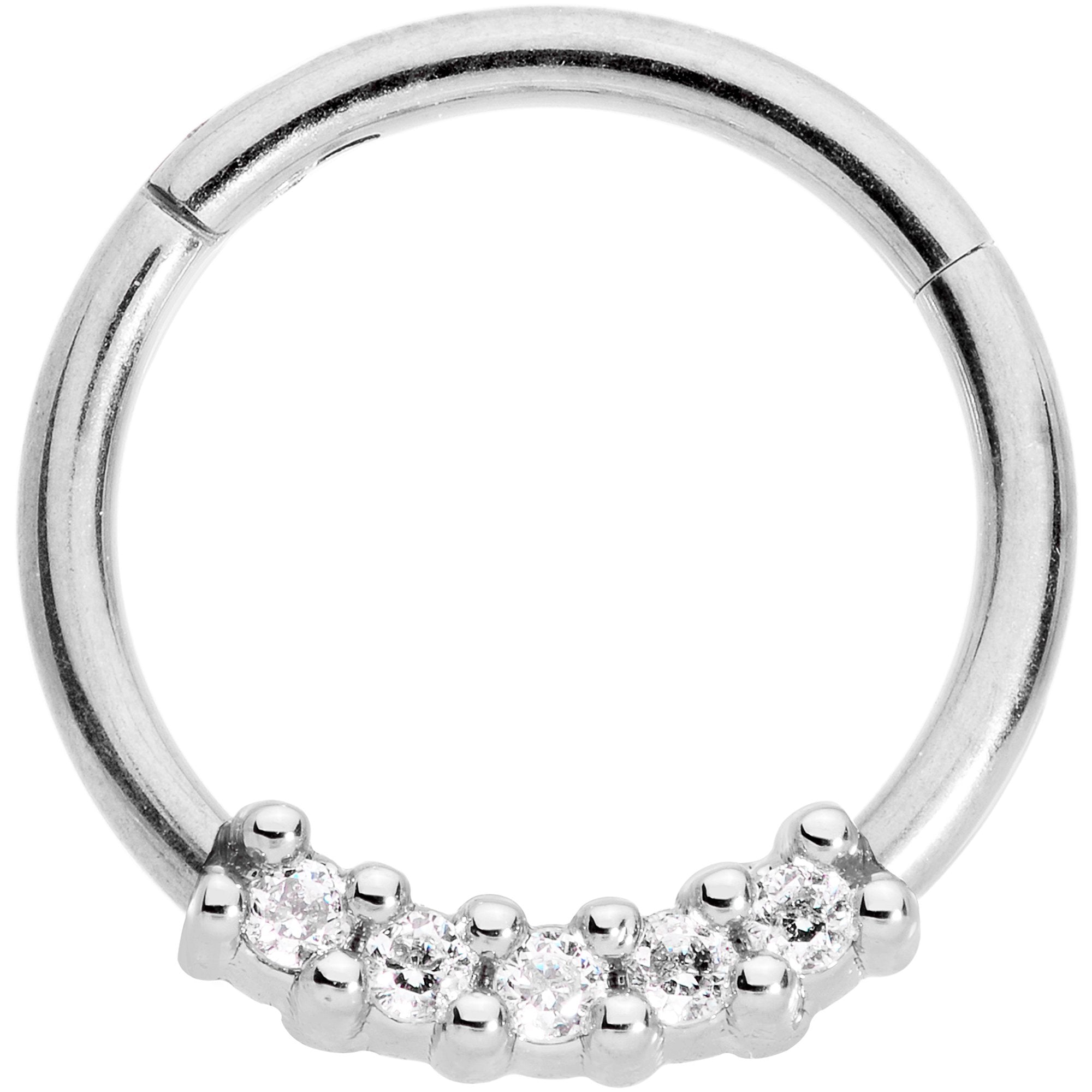 16 Gauge 3/8 Clear CZ Gem Quartet Hinged Segment Ring