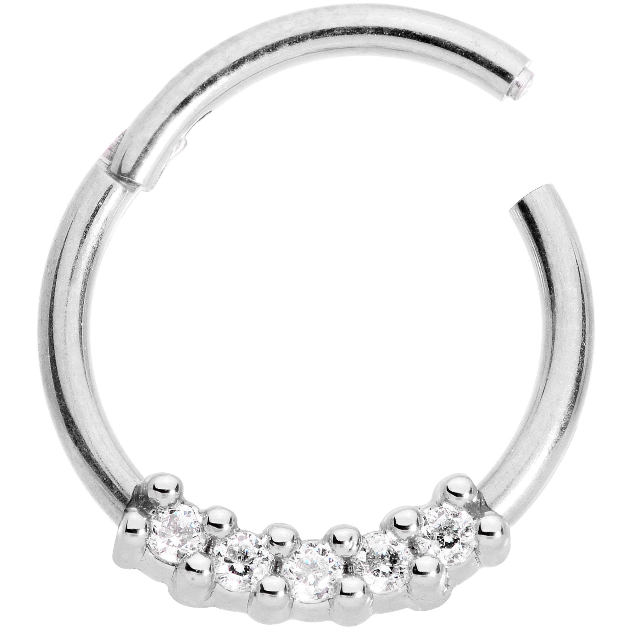 16 Gauge 3/8 Clear CZ Gem Quartet Hinged Segment Ring