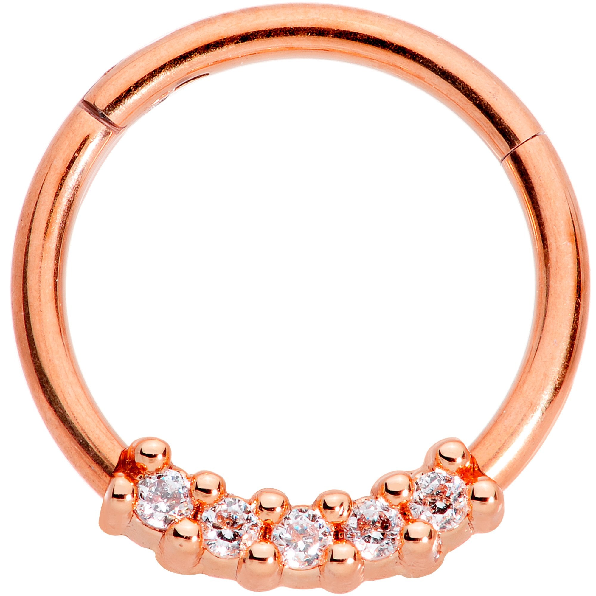 16 Gauge 3/8 Clear CZ Gem Rose Gold Tone Quartet Hinged Segment Ring