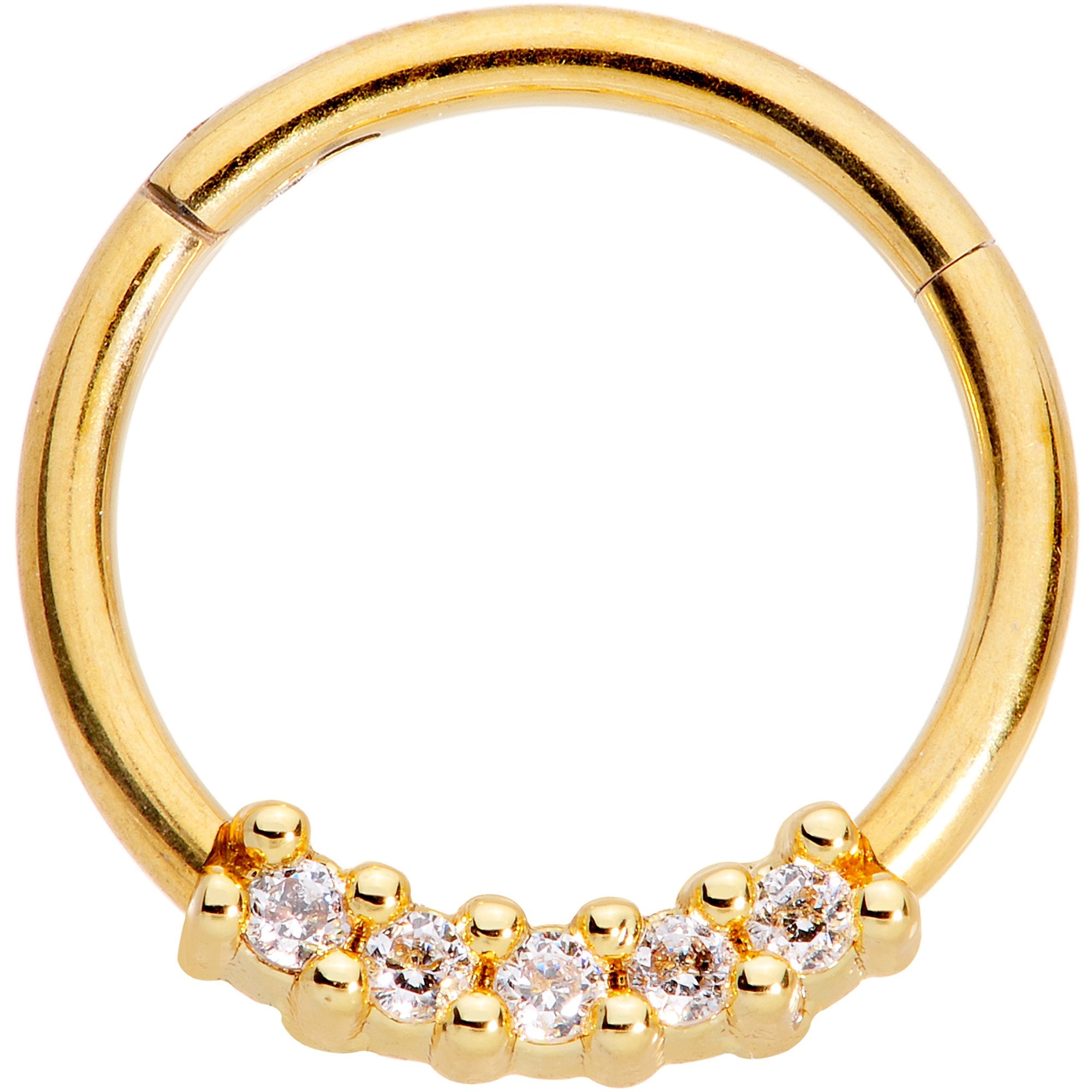 16 Gauge 3/8 Clear CZ Gem Gold Tone Quartet Hinged Segment Ring