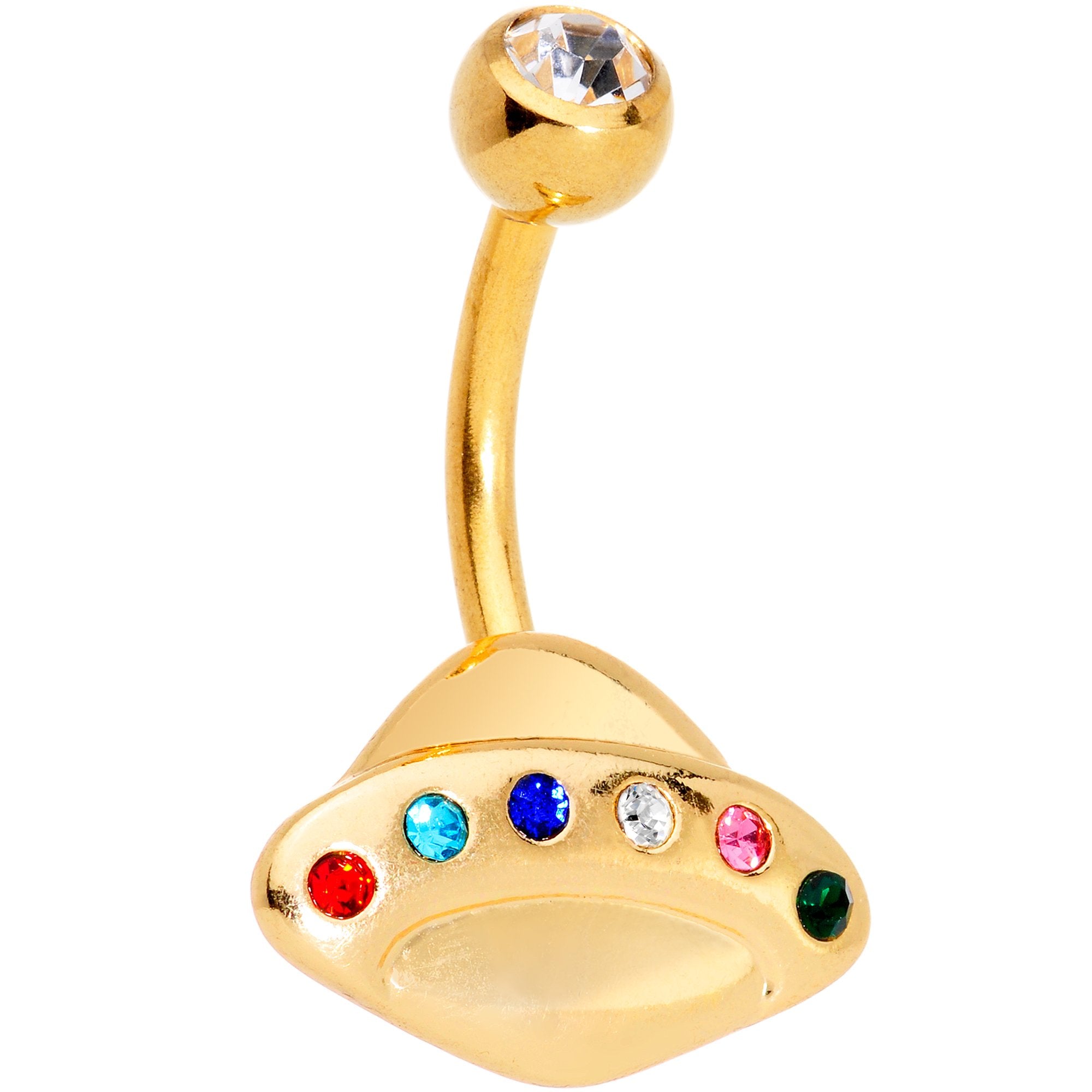 Multicolor Gem Gold Tone Alien Spacecraft Belly Ring