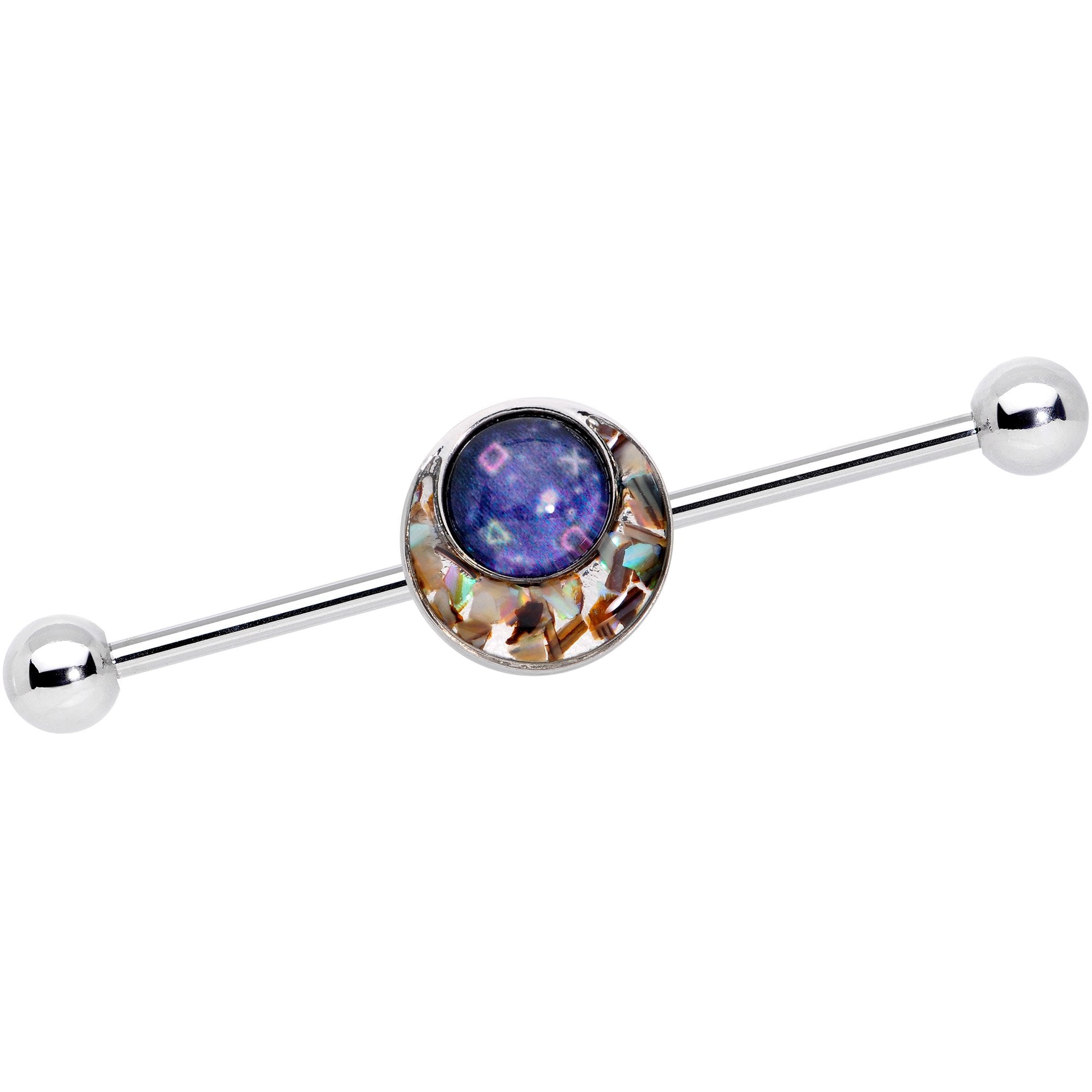 14 Gauge Blue Orb Mosaic Crescent Moon Industrial Barbell 38mm