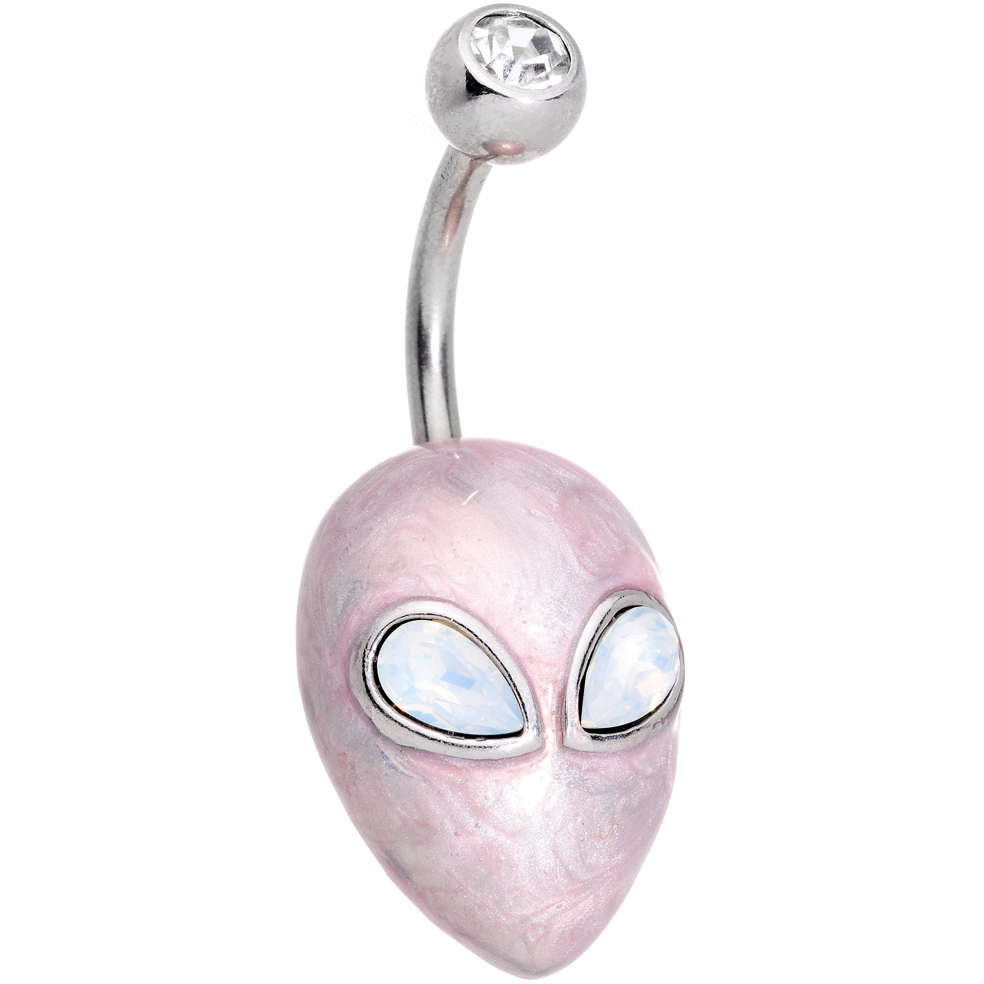 White Faux Opal Clear Gem Alien Invader Belly Ring