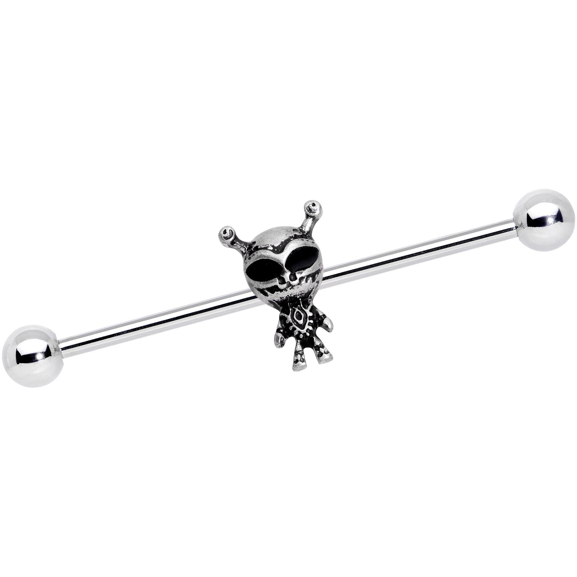 14 Gauge Sweet Black Eyed Alien Industrial Barbell 38mm