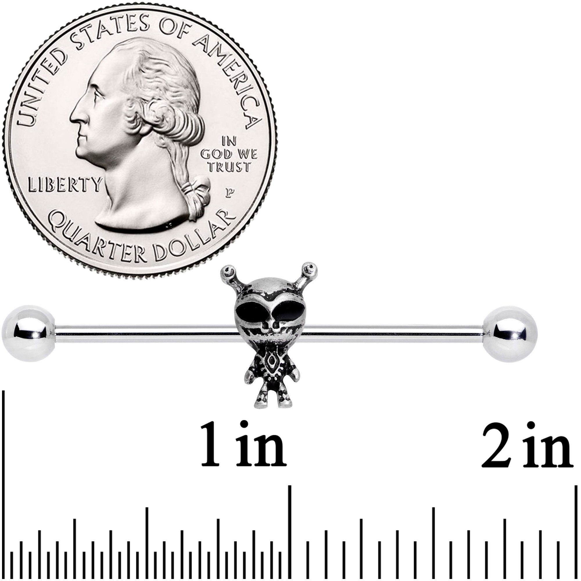 14 Gauge Sweet Black Eyed Alien Industrial Barbell 38mm