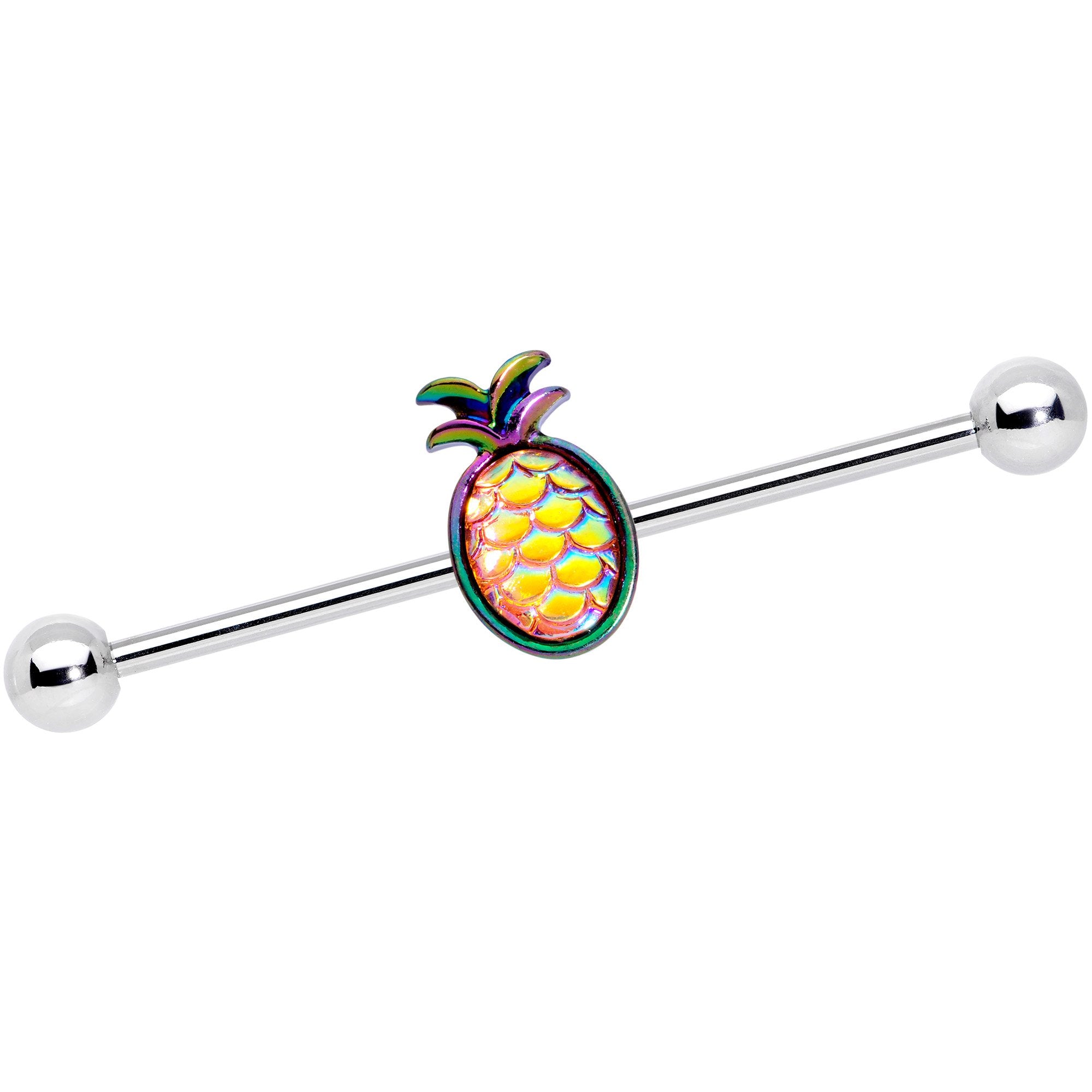 14 Gauge Rainbow Iridescent Dreamy Pineapple Industrial Barbell 38mm