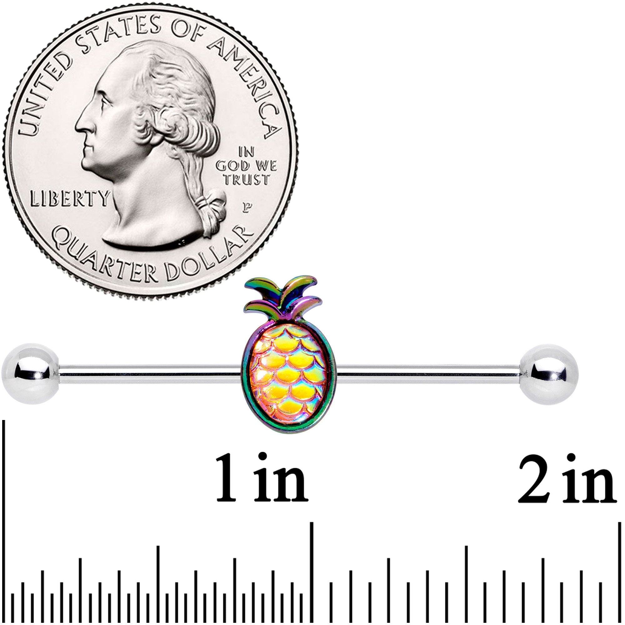 14 Gauge Rainbow Iridescent Dreamy Pineapple Industrial Barbell 38mm