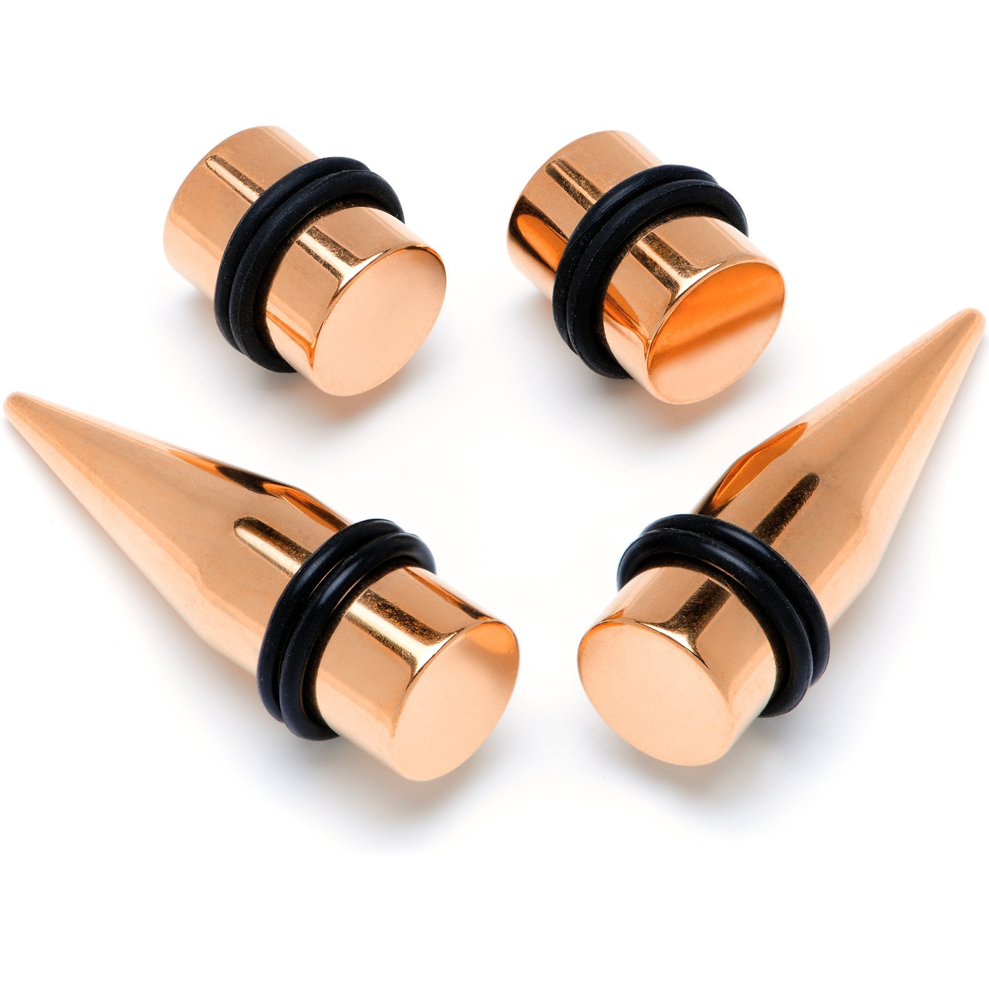 Rose Gold Tone PVD Straight Plug and Taper Set Sizes 5mm to 10mm