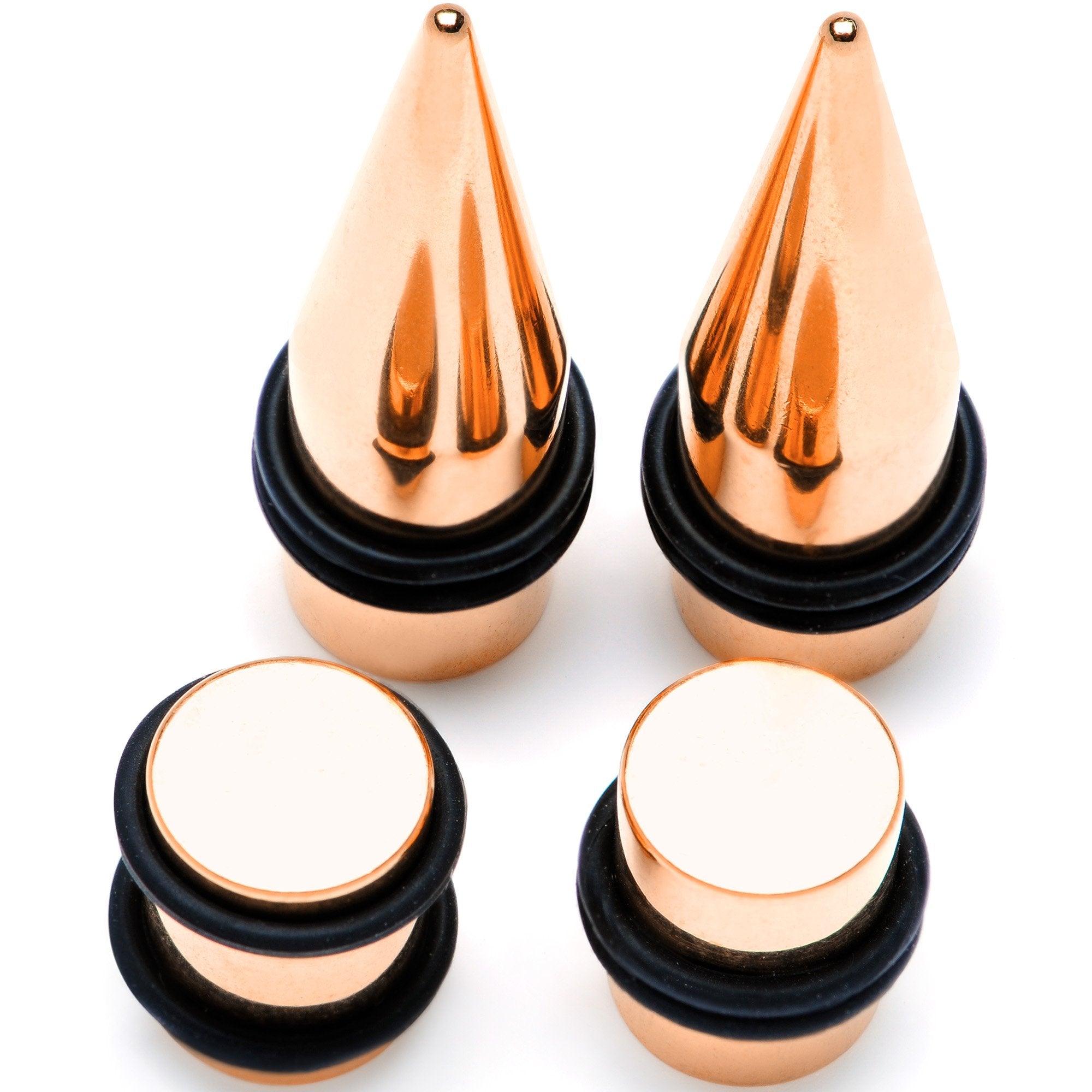 Rose Gold Tone PVD Straight Plug and Taper Set Sizes 5mm to 10mm