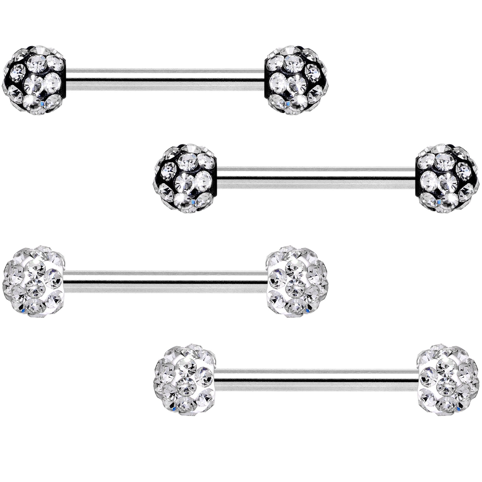 14 Gauge 9/16 Clear Gem Disco Ball Barbell Nipple Ring Set of 4