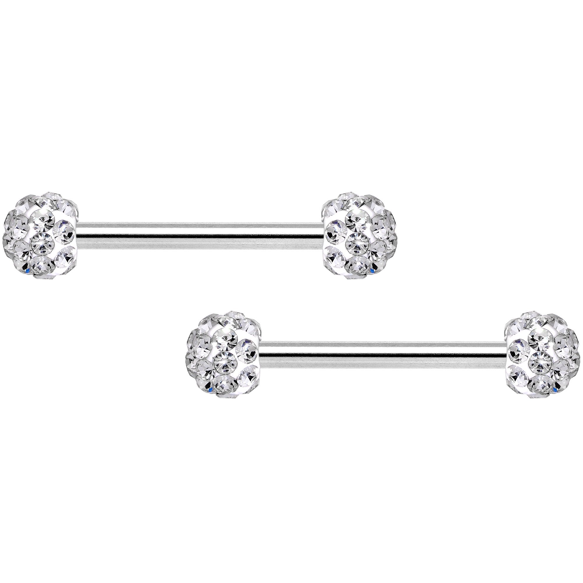 14 Gauge 9/16 Clear Gem Disco Ball Barbell Nipple Ring Set of 4