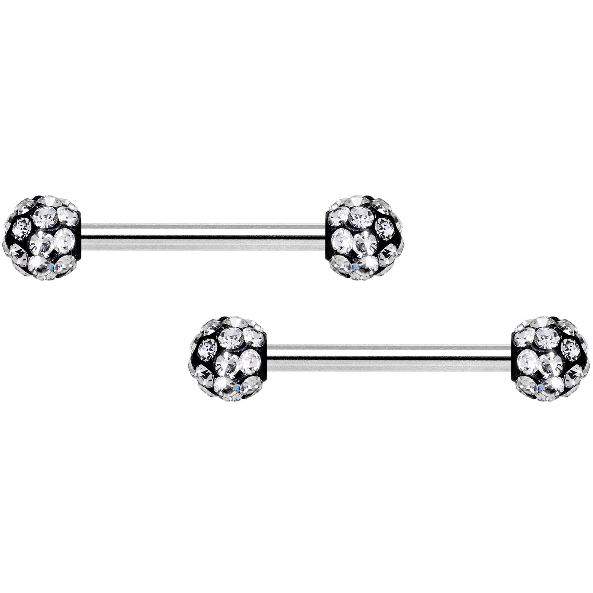 14 Gauge 9/16 Clear Gem Disco Ball Barbell Nipple Ring Set of 4