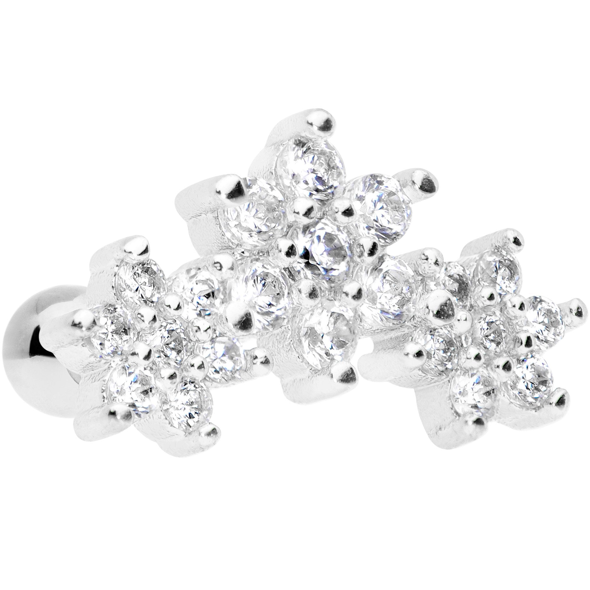 16 Gauge 5/16 Clear CZ Flowers Cartilage Tragus Earring