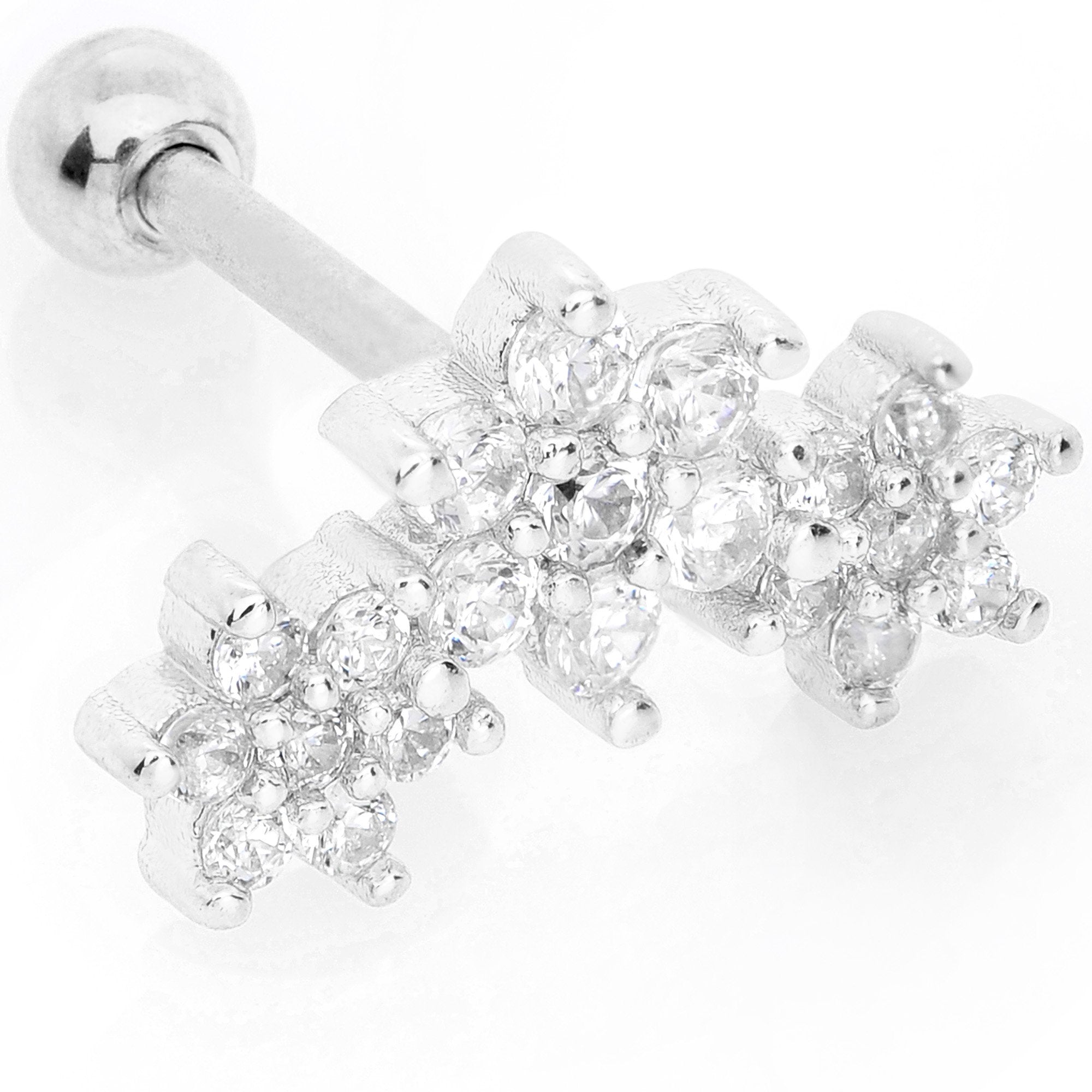 16 Gauge 5/16 Clear CZ Flowers Cartilage Tragus Earring