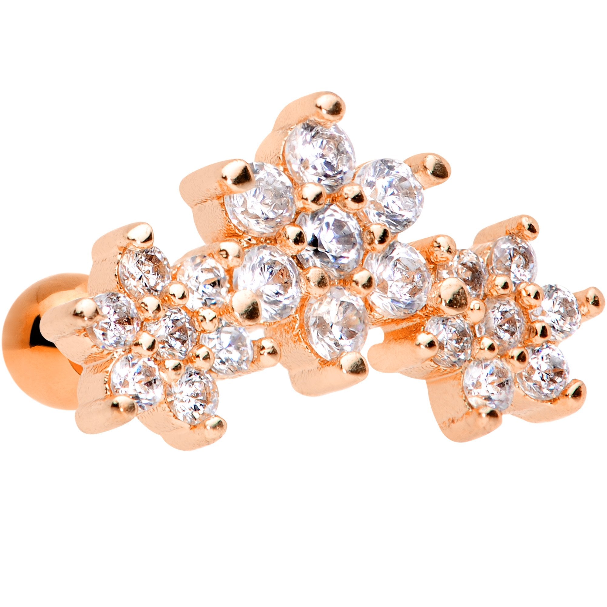 18 Gauge 5/16 Clear CZ Rose Gold Tone Flower Cartilage Tragus Earring