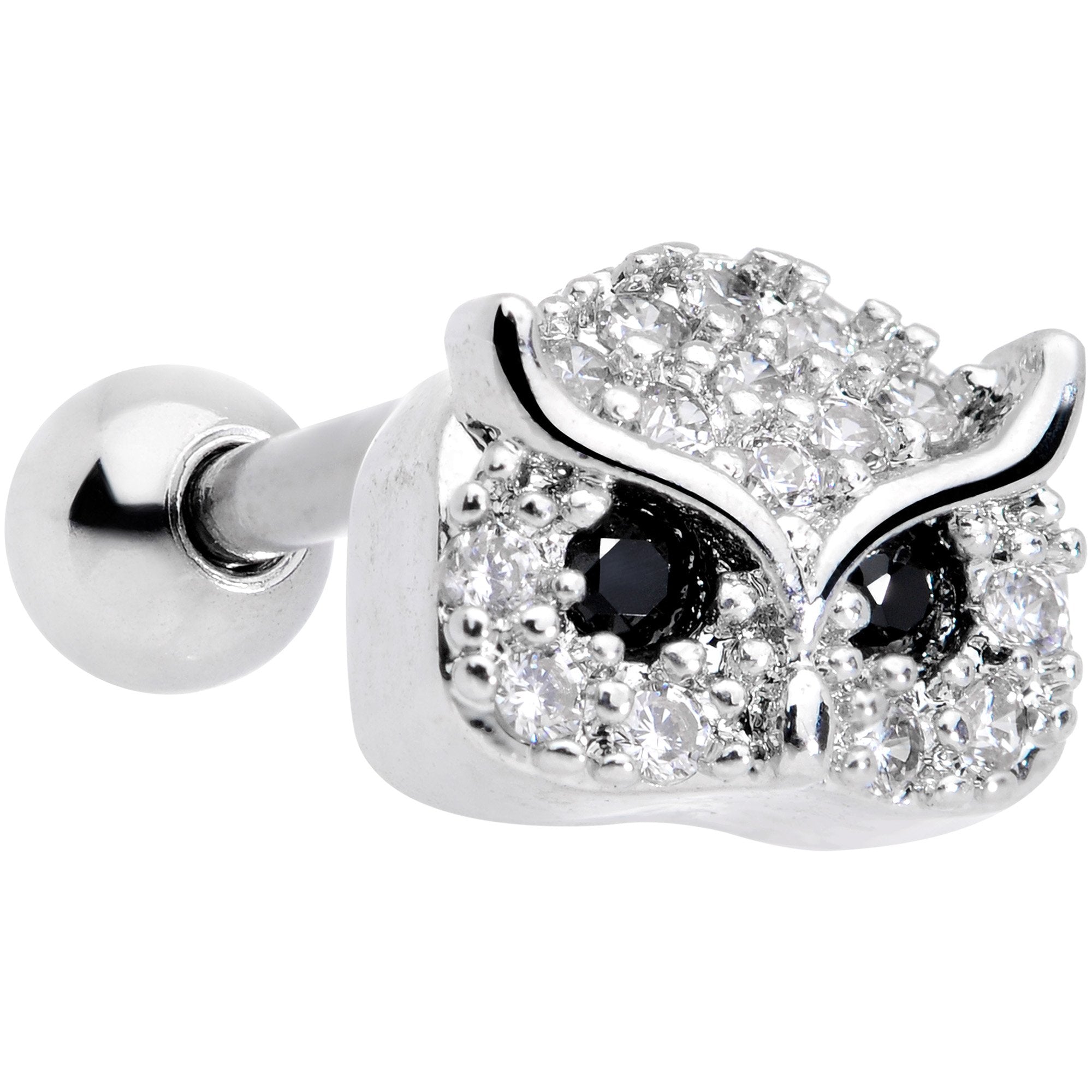 18 Gauge 5/16 Clear CZ Gem Wise Owl Cartilage Tragus Earring