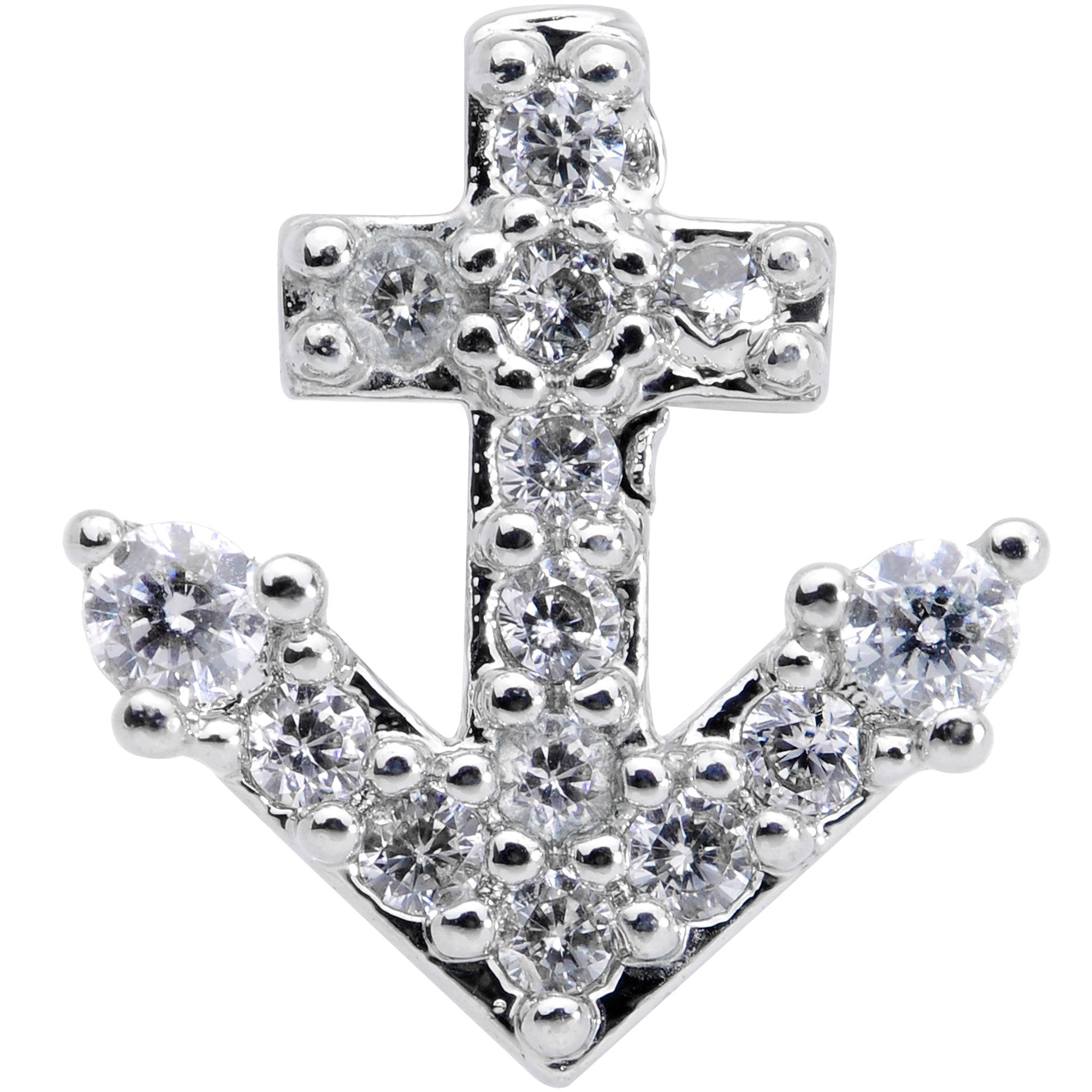 18 Gauge 5/16 Clear CZ Gem Nautical Anchor Cartilage Tragus Earring