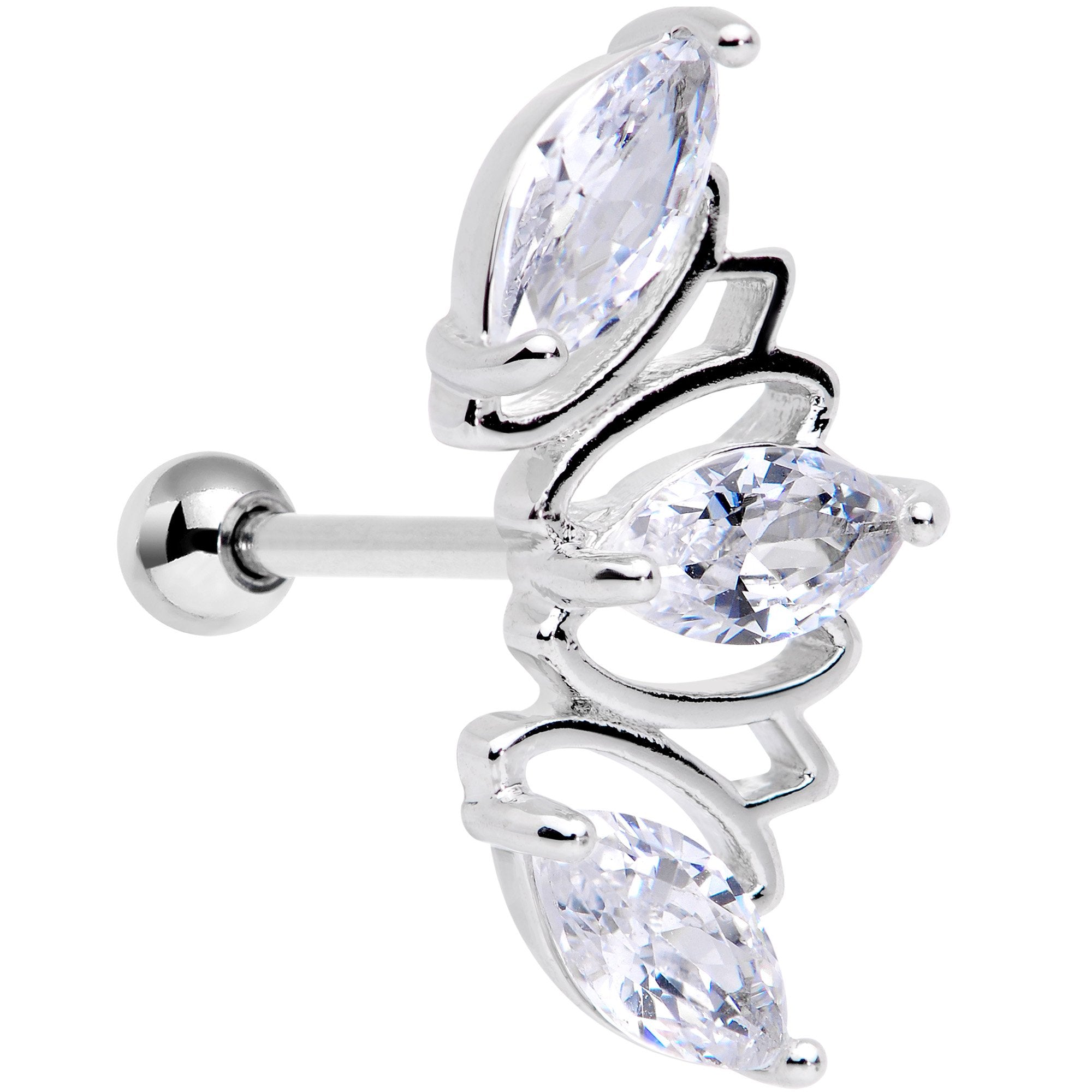 18 Gauge 5/16 Clear CZ Gem Geometric Crest Cartilage Tragus Earring