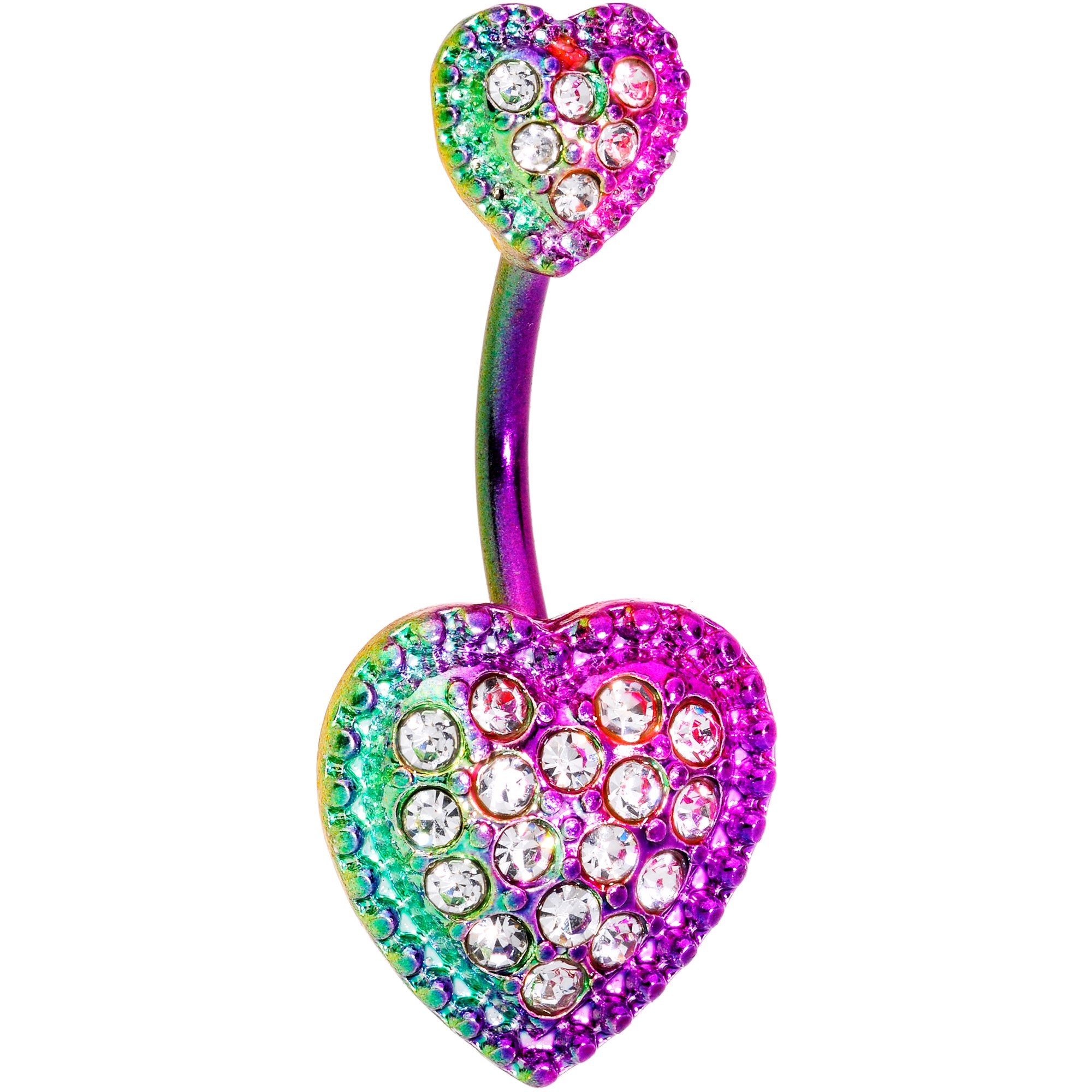 Clear CZ Gem Rainbow Art Deco Heart Double Mount Belly Ring