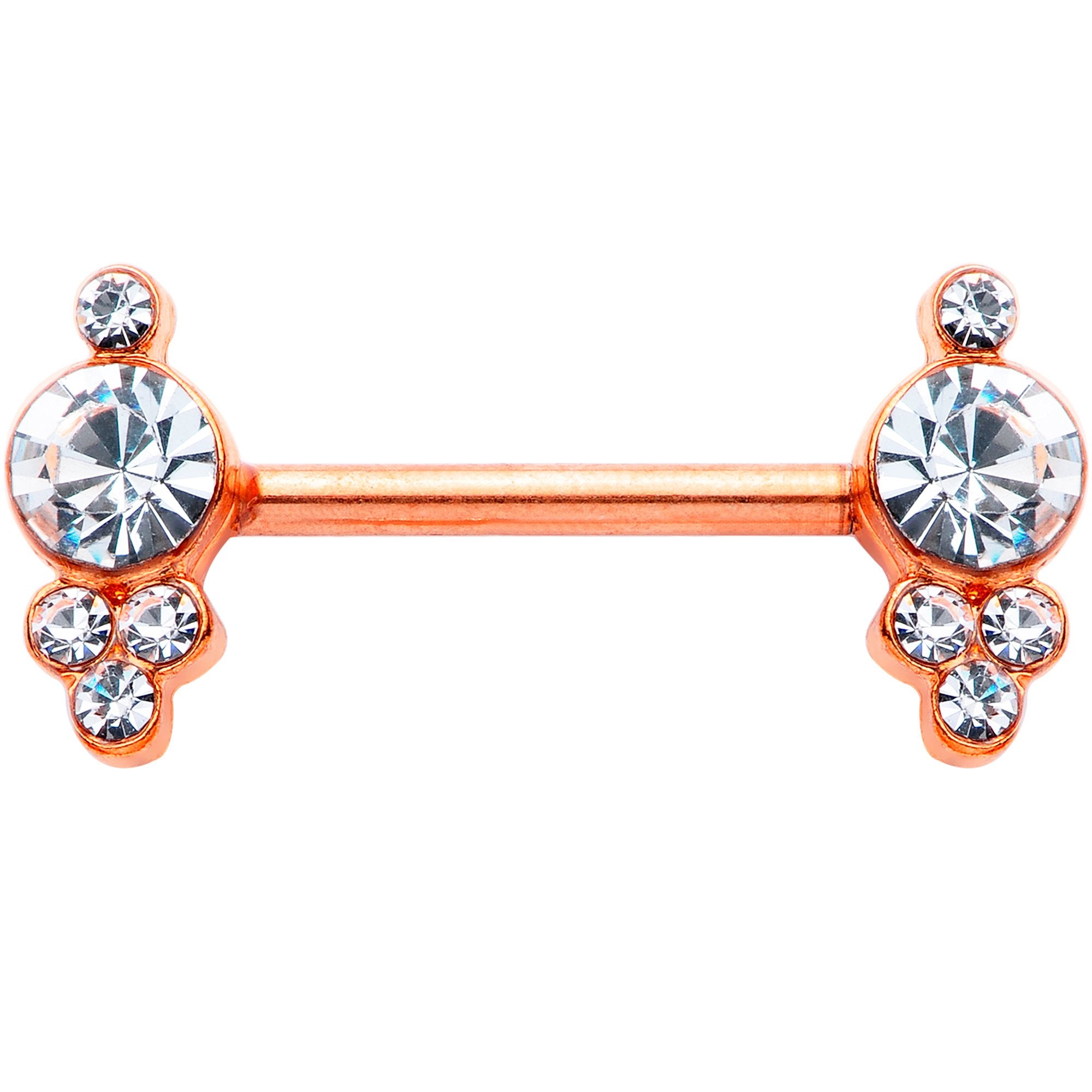 14 Gauge 9/16 Clear Gem Rose Gold Tone Circle Barbell Nipple Ring Set