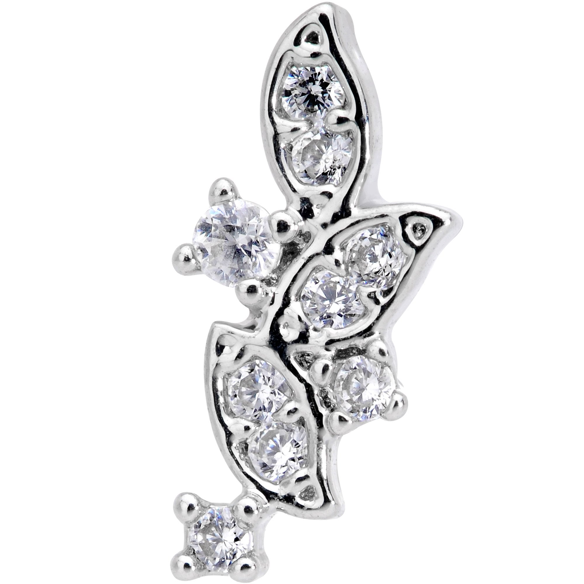 18 Gauge 5/16 Clear CZ Gem Leafy Flourish Cartilage Tragus Earring