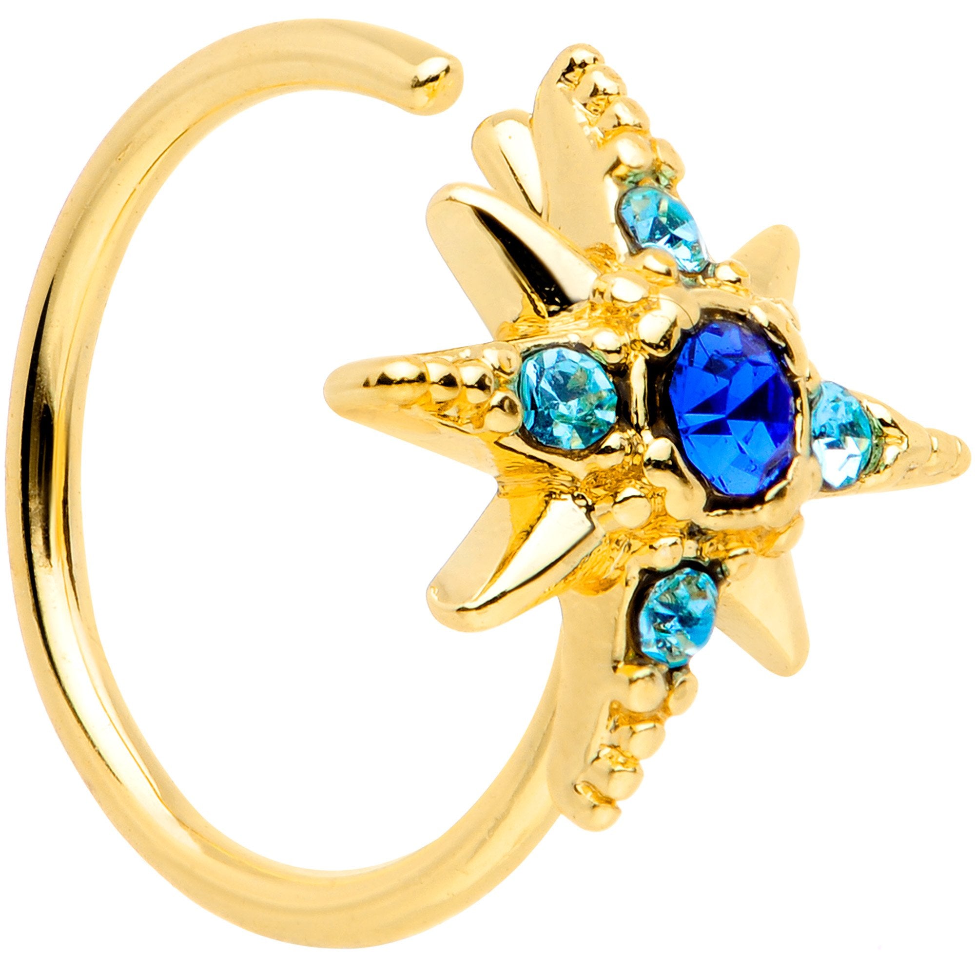 20 Gauge 5/16 Blue Gem Gold Tone Star Seamless Circular Ring