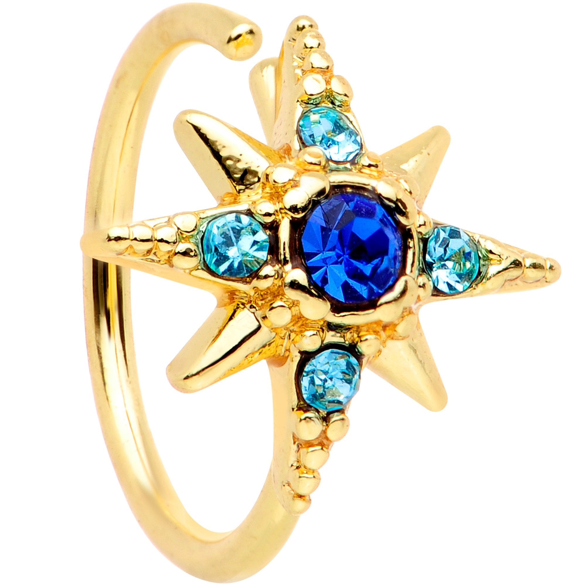 20 Gauge 5/16 Blue Gem Gold Tone Star Seamless Circular Ring