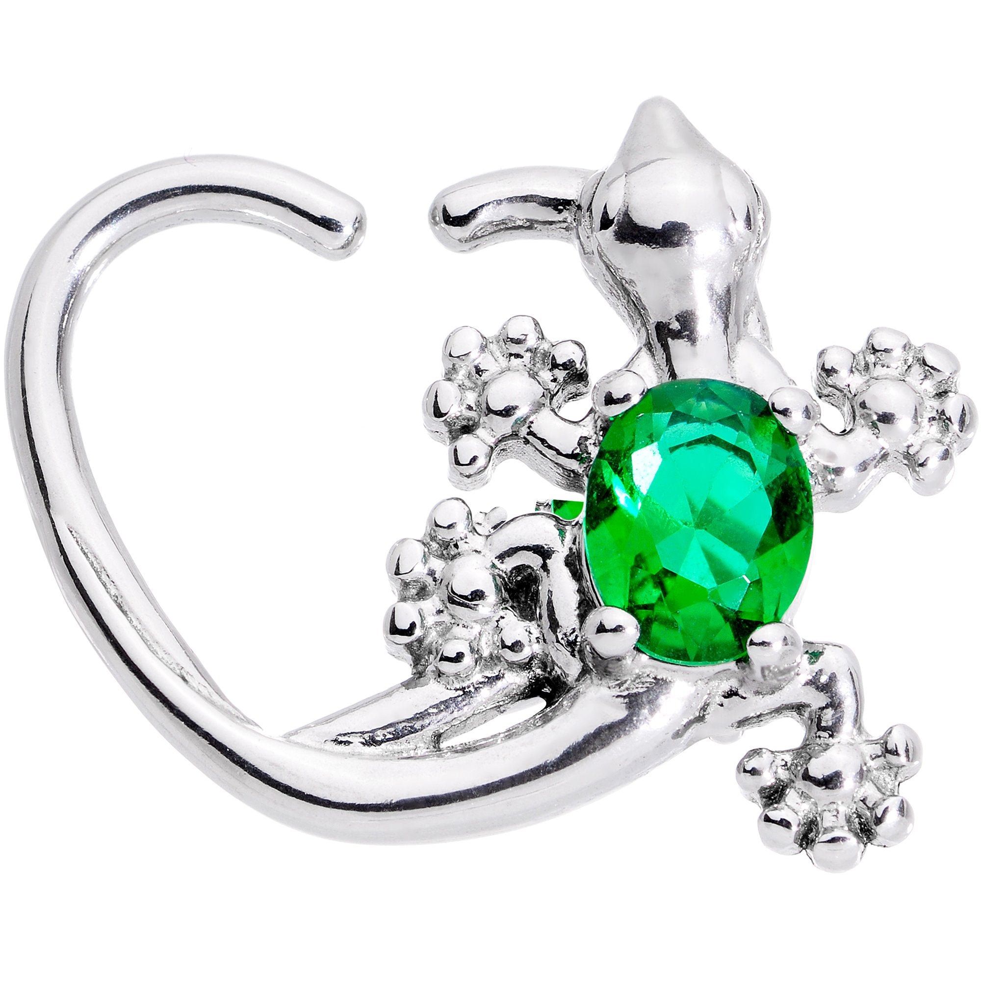 16 Gauge 3/8 Green Gem Love Lizard Left Heart Closure Ring