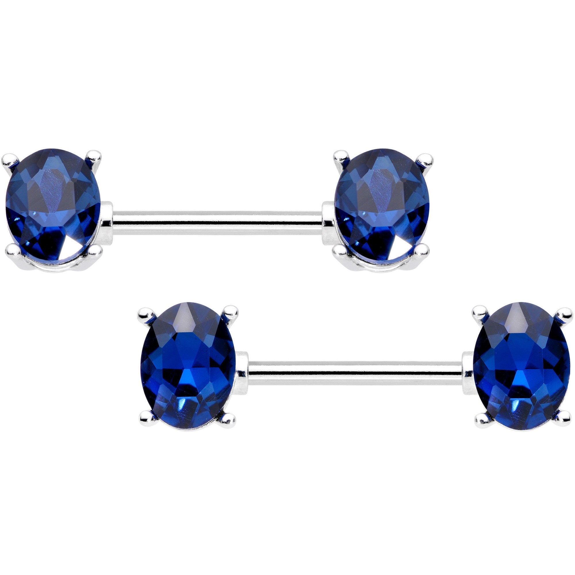 14 Gauge 9/16 Blue Gem Midnight Glamour Barbell Nipple Ring Set