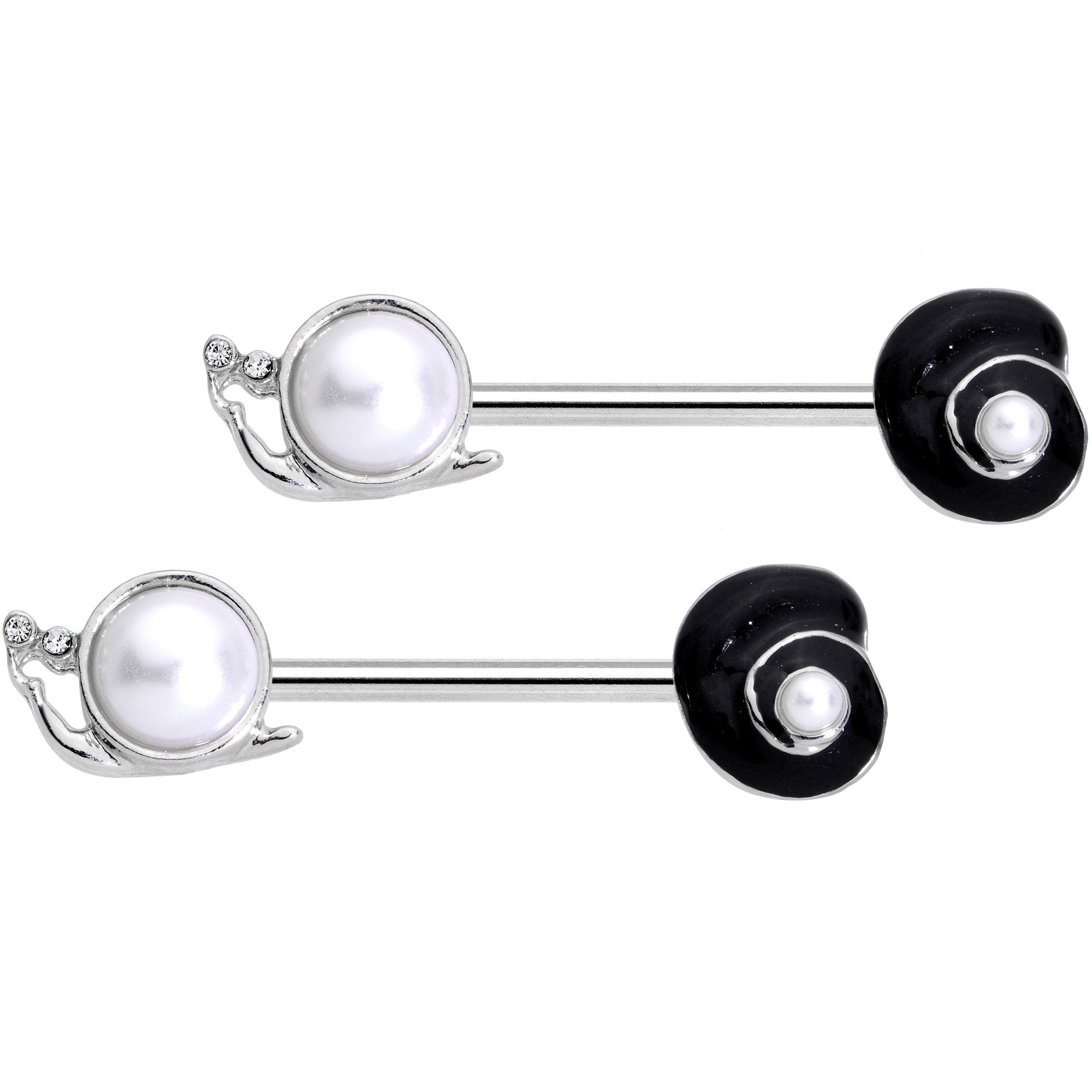 14 Gauge 9/16 Clear Gem White Orb Snail Shell Barbell Nipple Ring Set