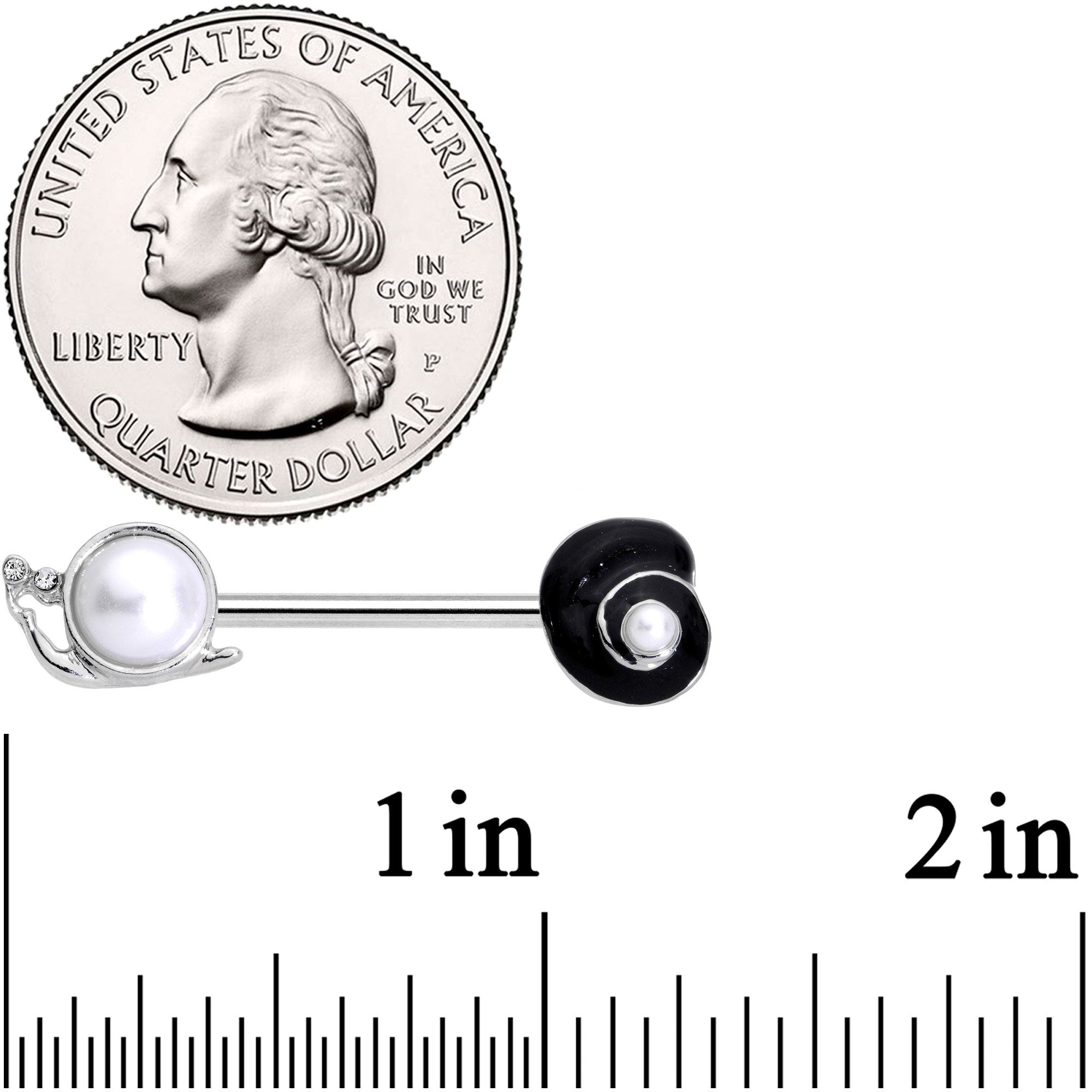 14 Gauge 9/16 Clear Gem White Orb Snail Shell Barbell Nipple Ring Set