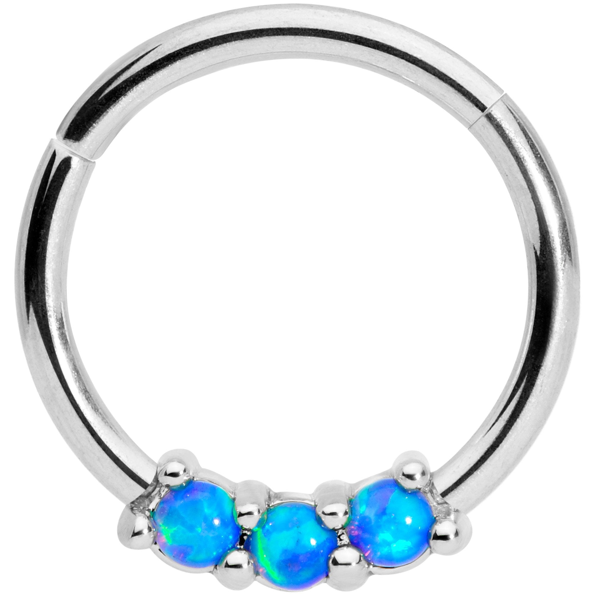 16 Gauge 3/8 Blue Synthetic Opal Hinged Segment Ring