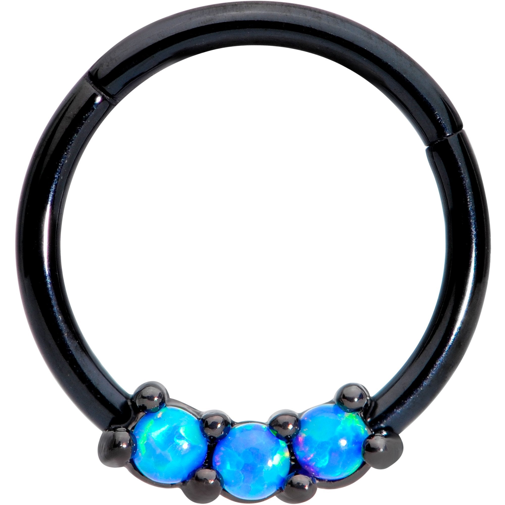 16 Gauge 3/8 Blue Synthetic Opal Black Hinged Segment Ring