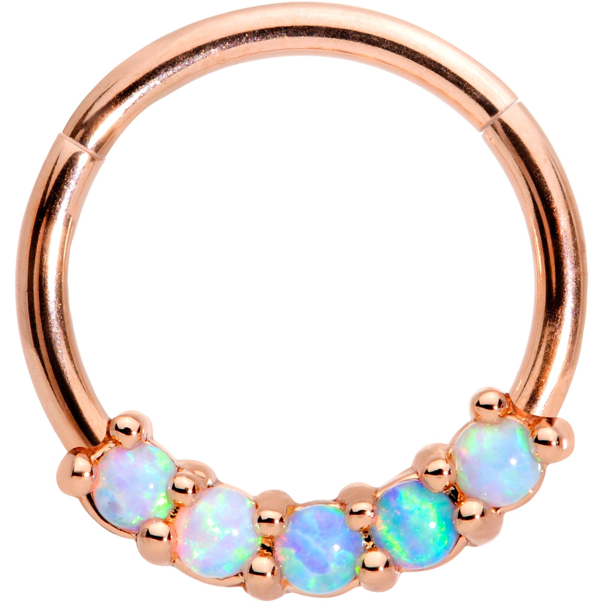 16 Gauge 3/8 Synthetic Opal Rose Gold Tone Hinged Segment Ring