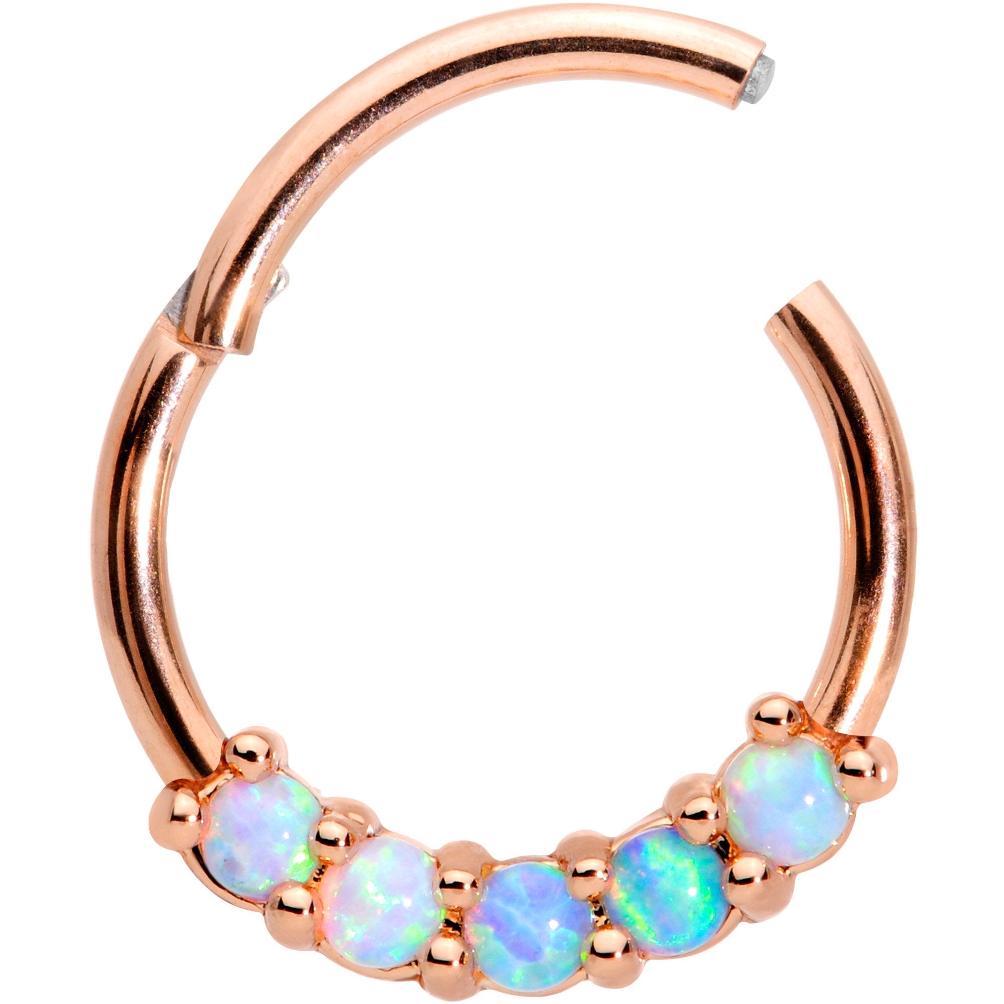 16 Gauge 3/8 Synthetic Opal Rose Gold Tone Hinged Segment Ring