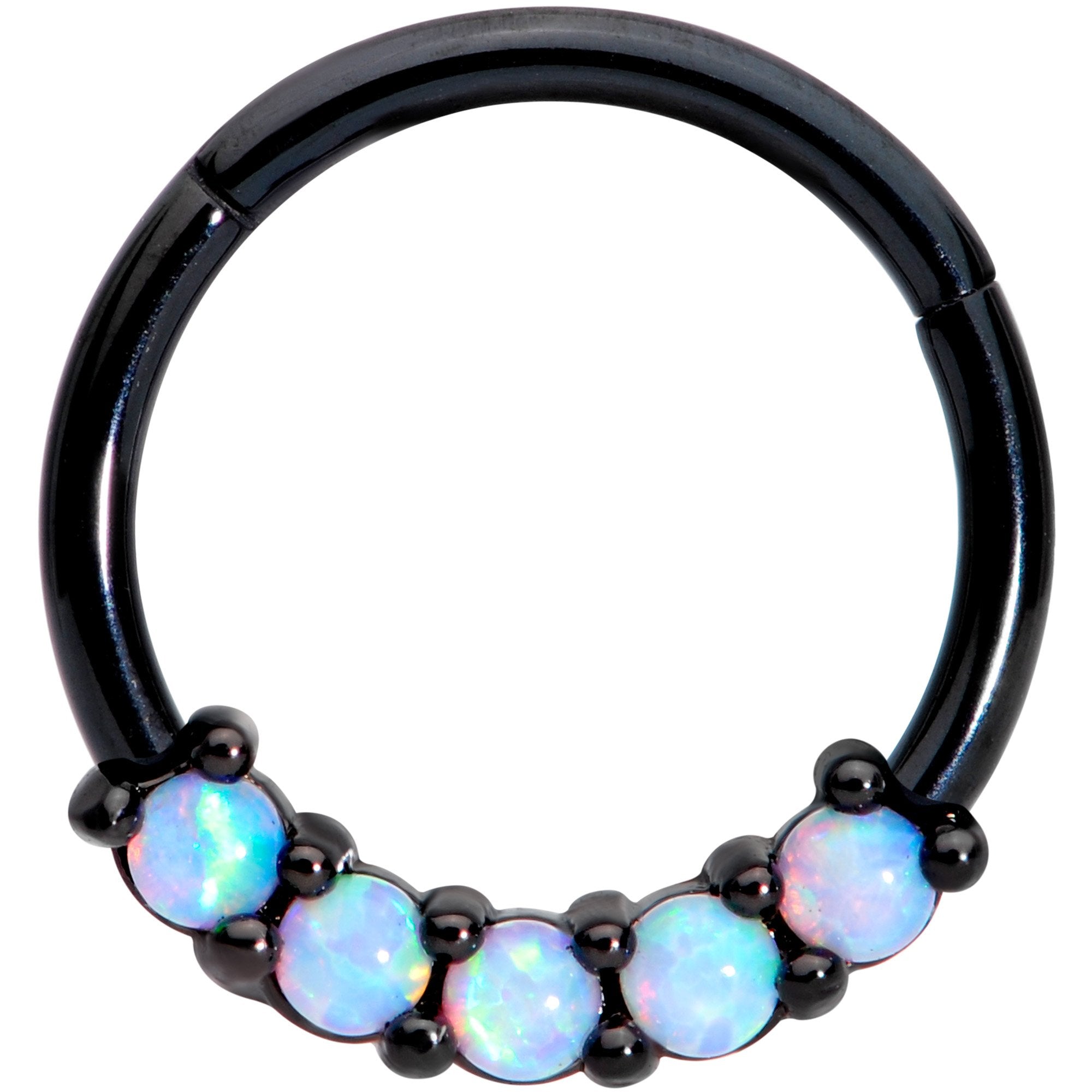 16 Gauge 3/8 Synthetic Opal Black Hinged Segment Ring