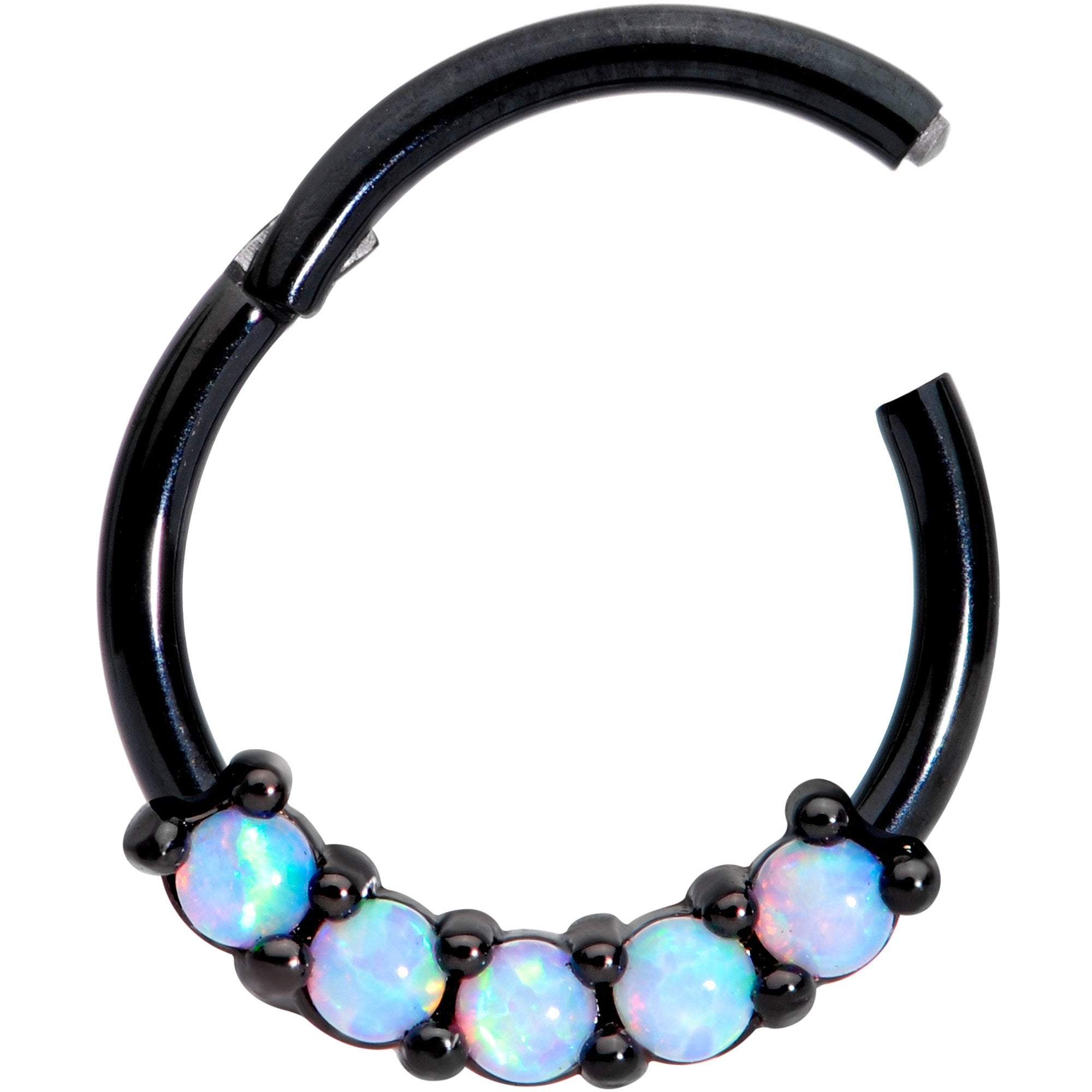 16 Gauge 3/8 Synthetic Opal Black Hinged Segment Ring