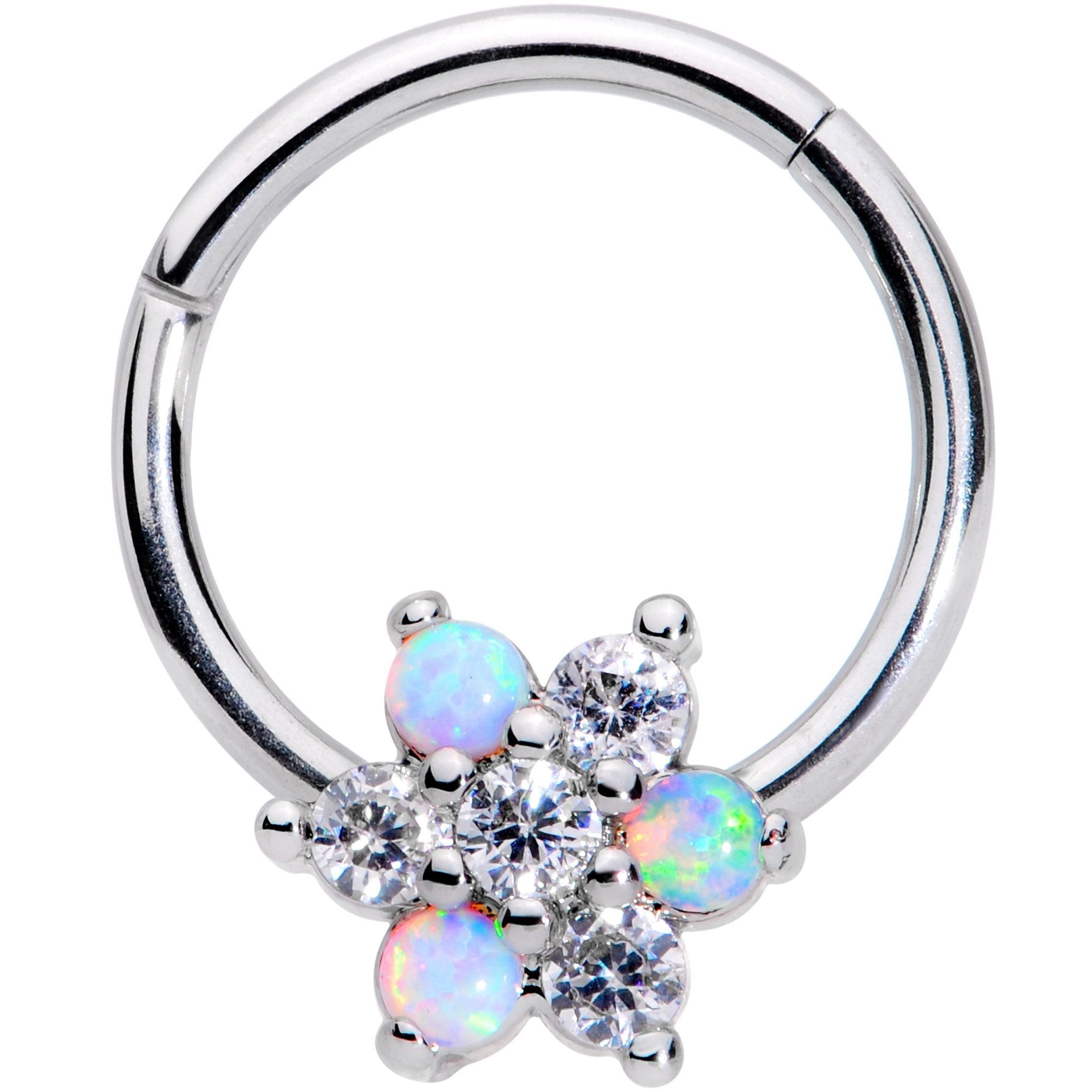 16 Gauge 3/8 White Synthetic Opal Snow Star Hinged Segment Ring