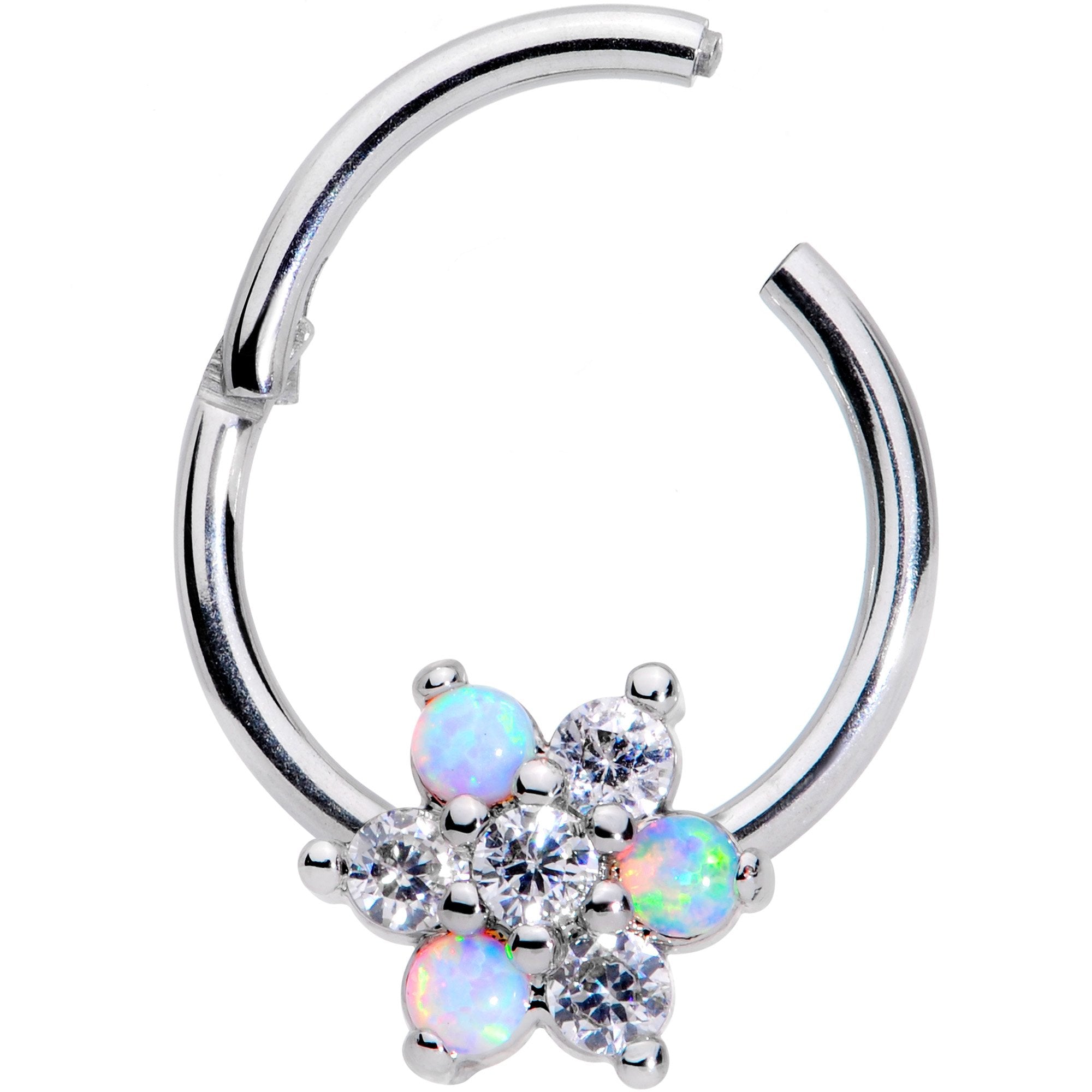 16 Gauge 3/8 White Synthetic Opal Snow Star Hinged Segment Ring