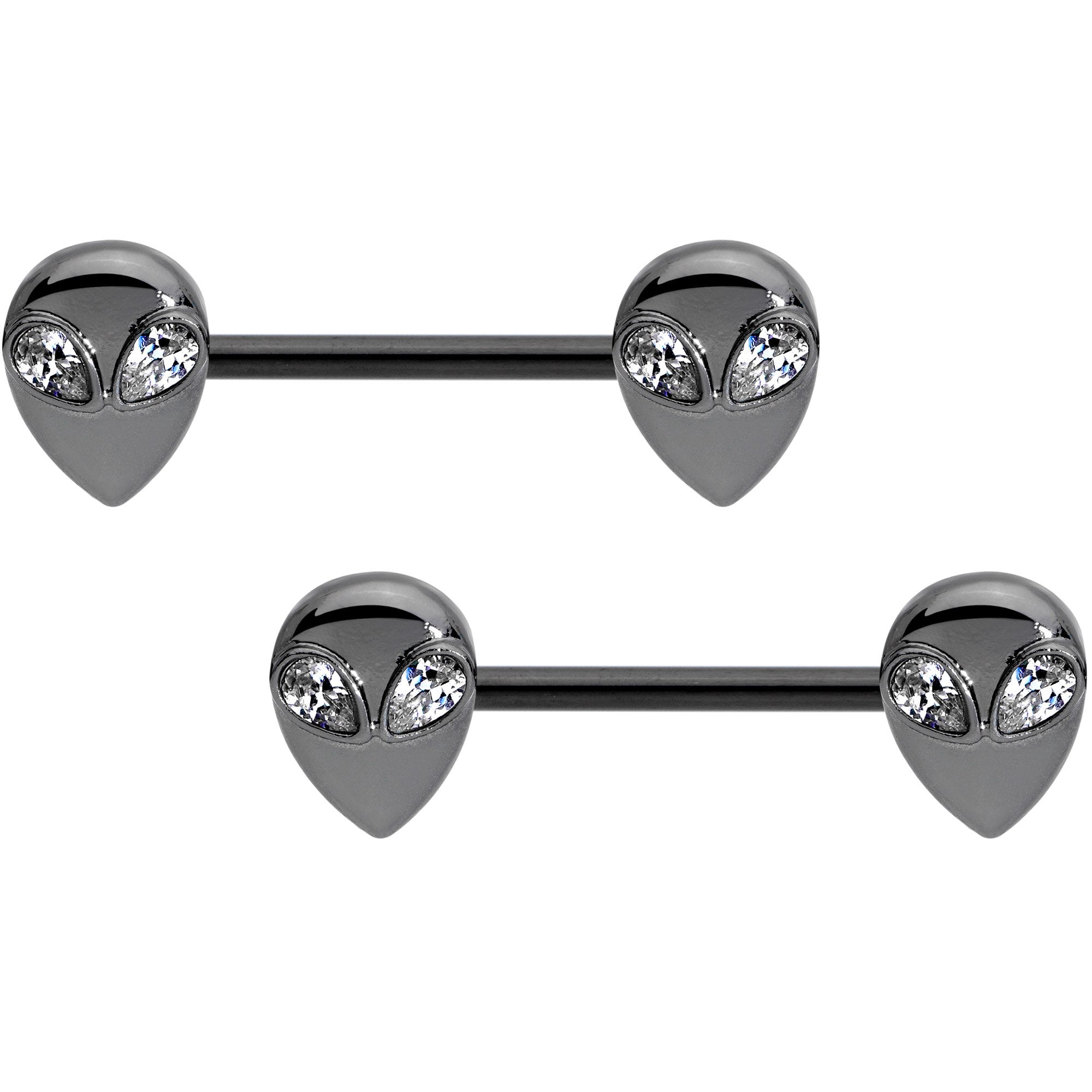 14 Gauge 9/16 Clear Gem Black Alien Invader Barbell Nipple Ring Set