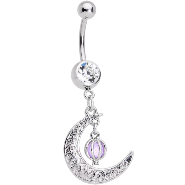 Clear Gem Ornate Moon Orb Dangle Belly Ring – BodyCandy