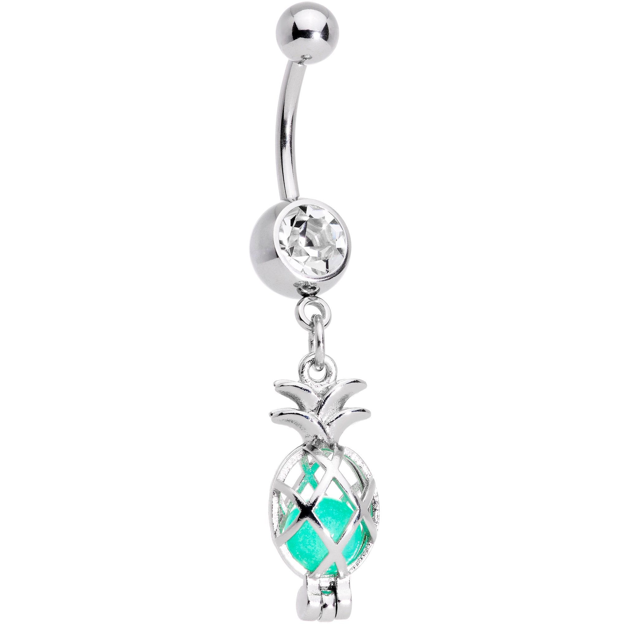 Clear Gem Glow in the Dark Pineapple Dangle Belly Ring