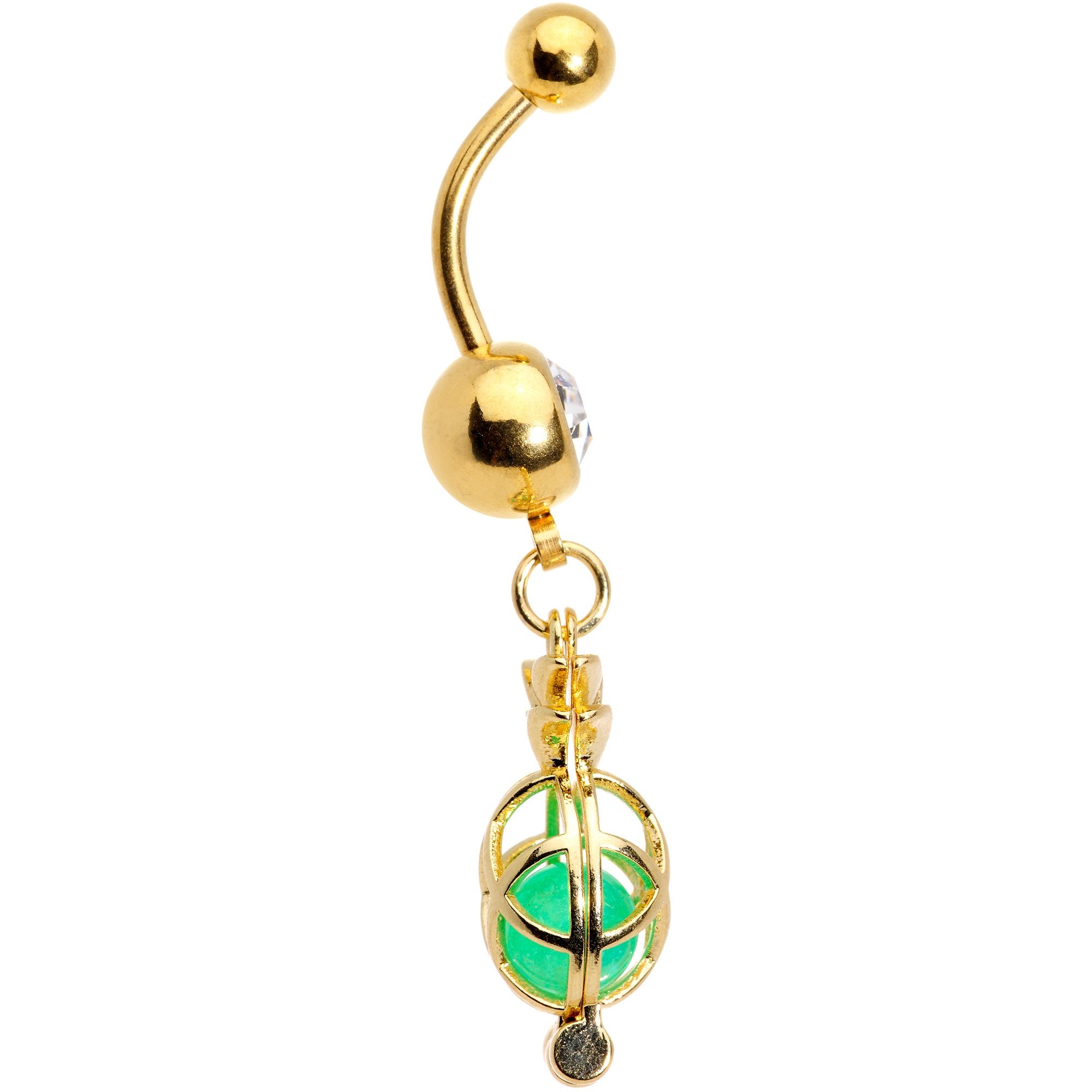 Clear Gem Gold Tone Glow in the Dark Pineapple Dangle Belly Ring