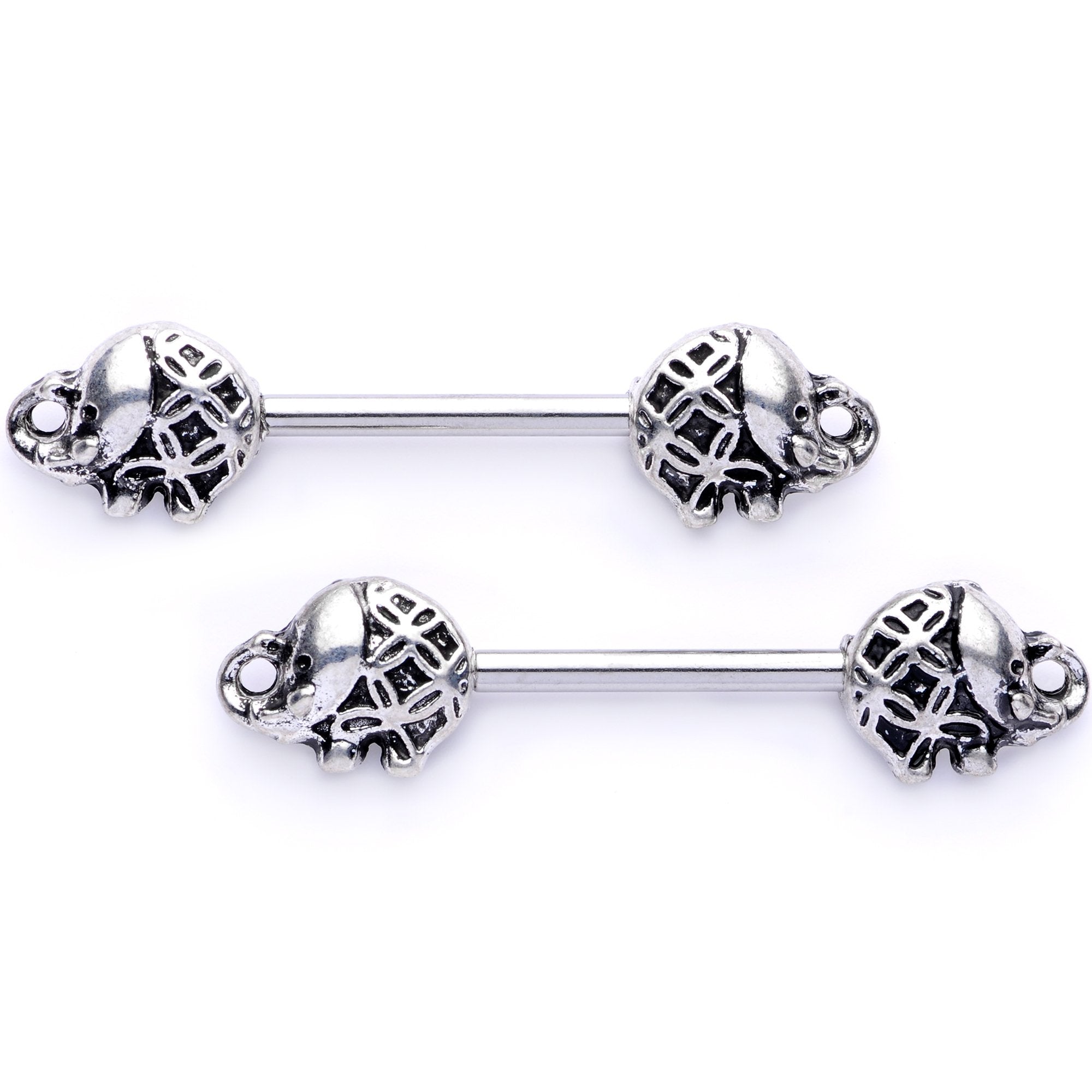 14 Gauge 5/8 Whimsical Round Elephant Barbell Nipple Ring Set