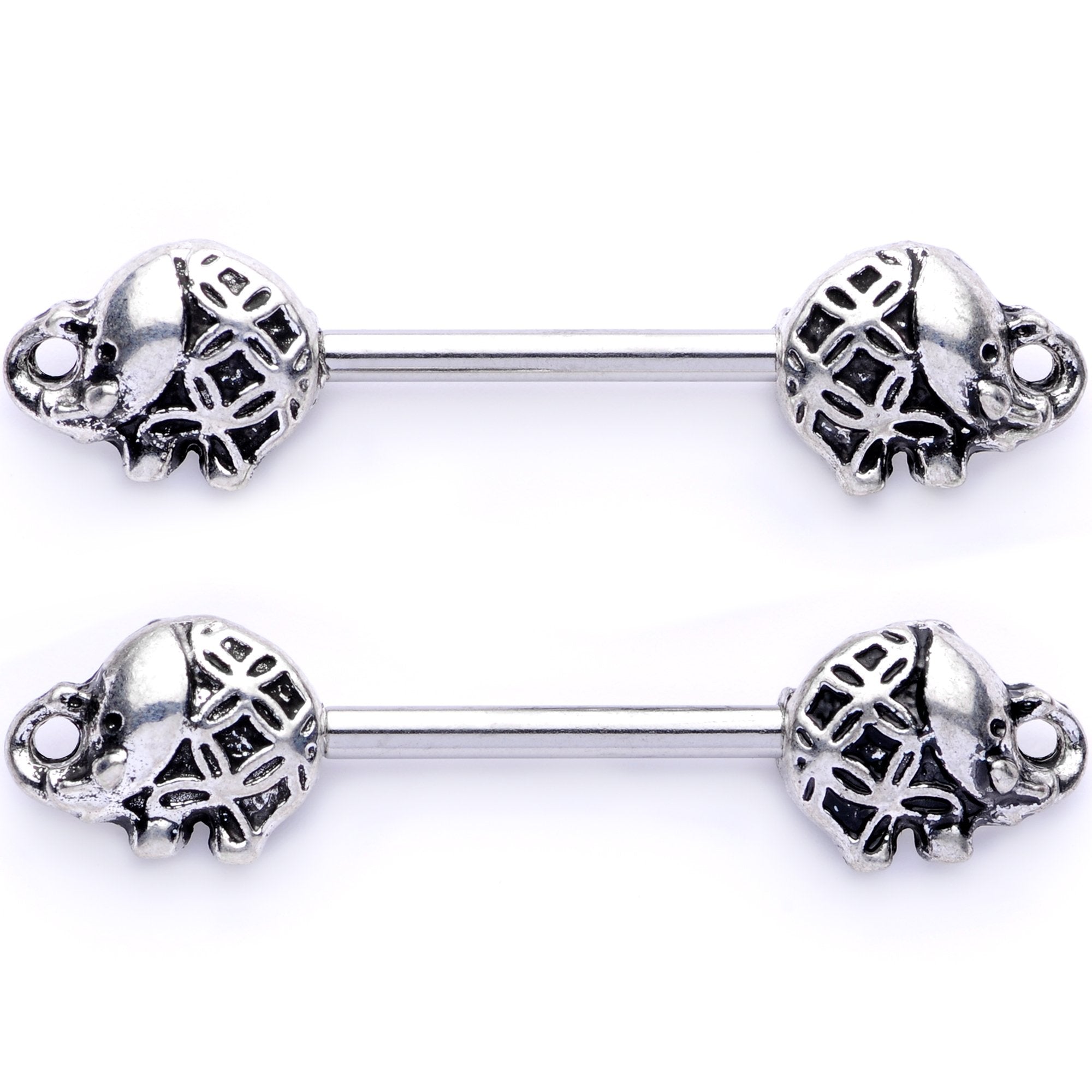 14 Gauge 5/8 Whimsical Round Elephant Barbell Nipple Ring Set