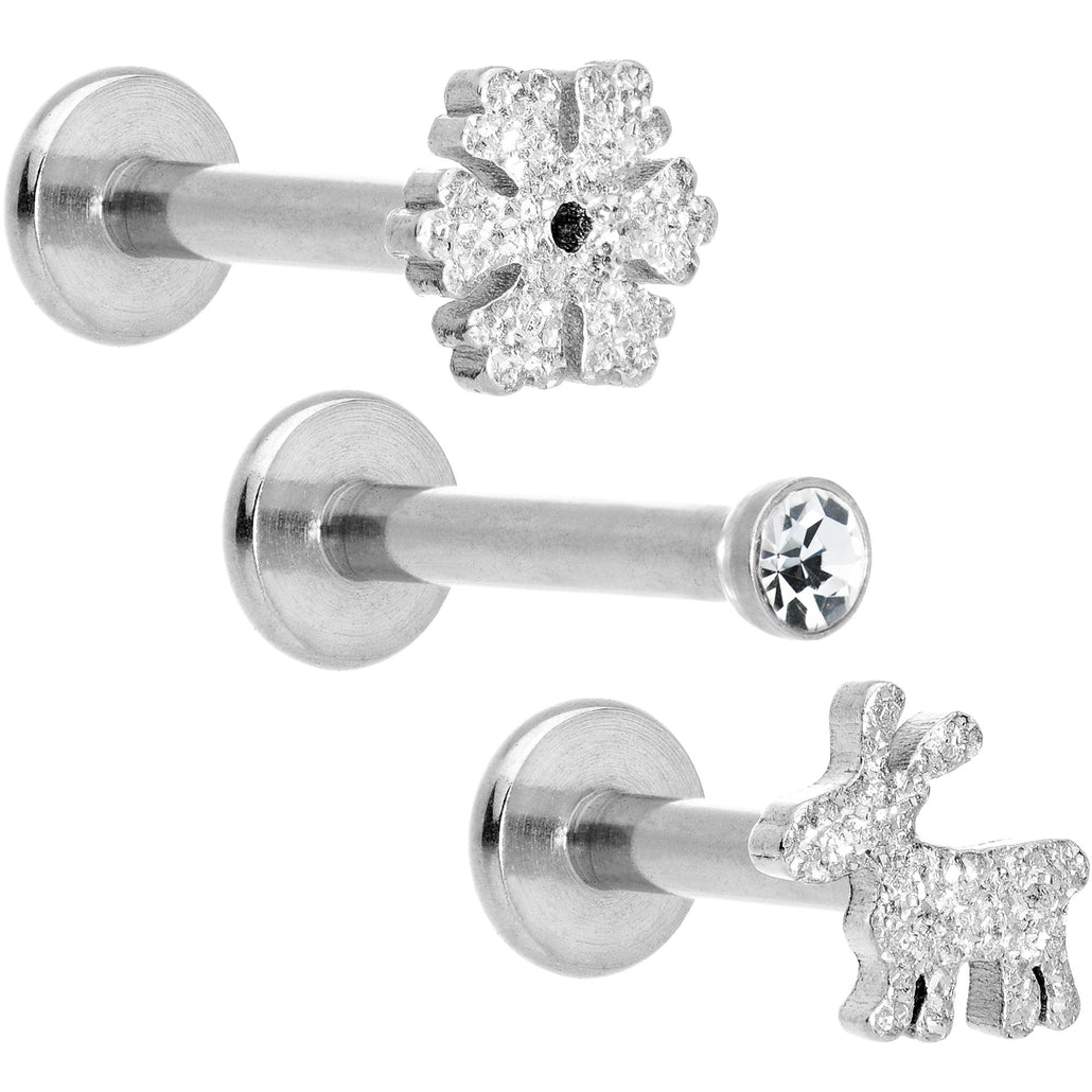 16 Gauge 5/16" Gem Winter Holiday Cartilage Tragus Earring Set of 3