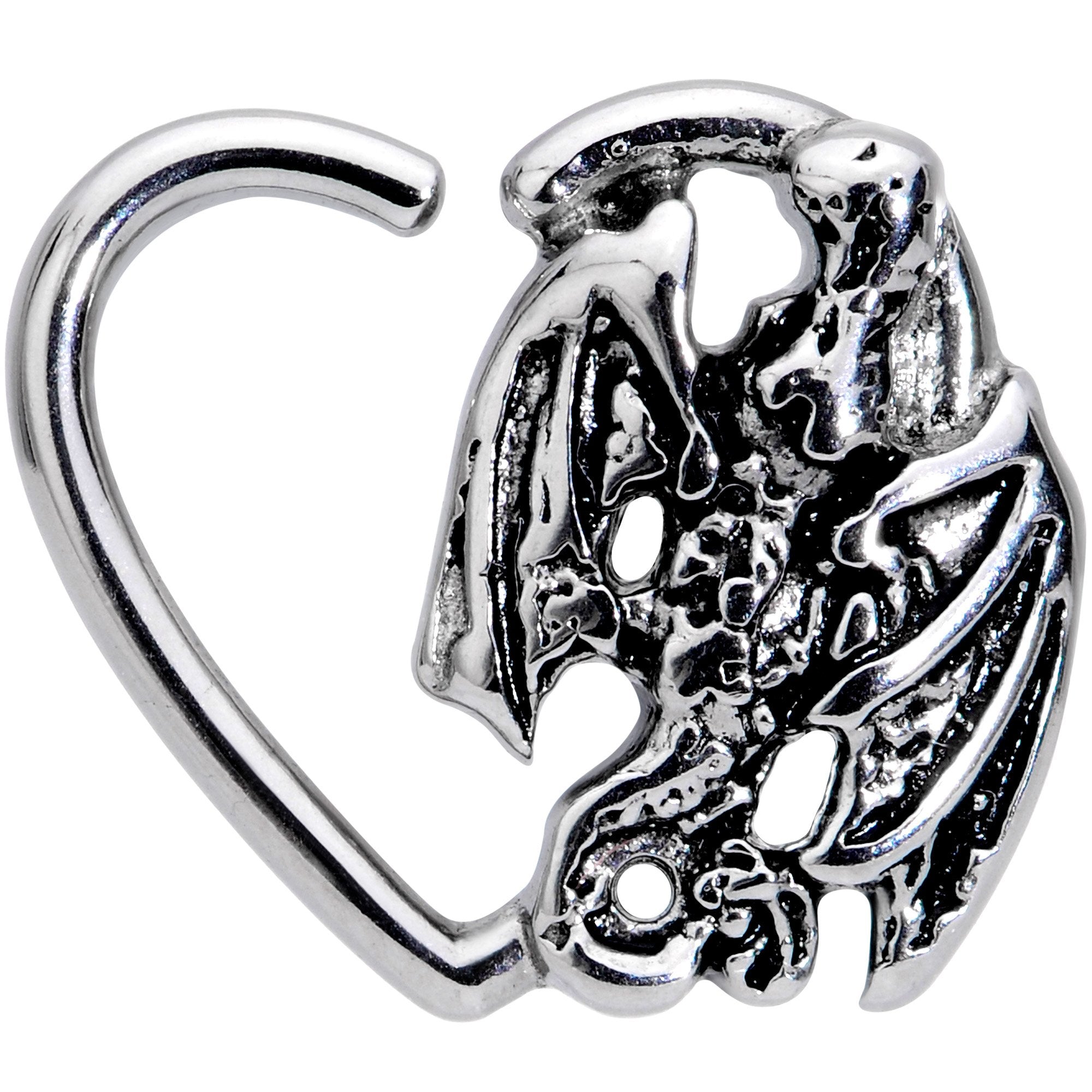 16 Gauge 3/8 Crouching Dragon Heart Shaped Left Ear Closure Ring