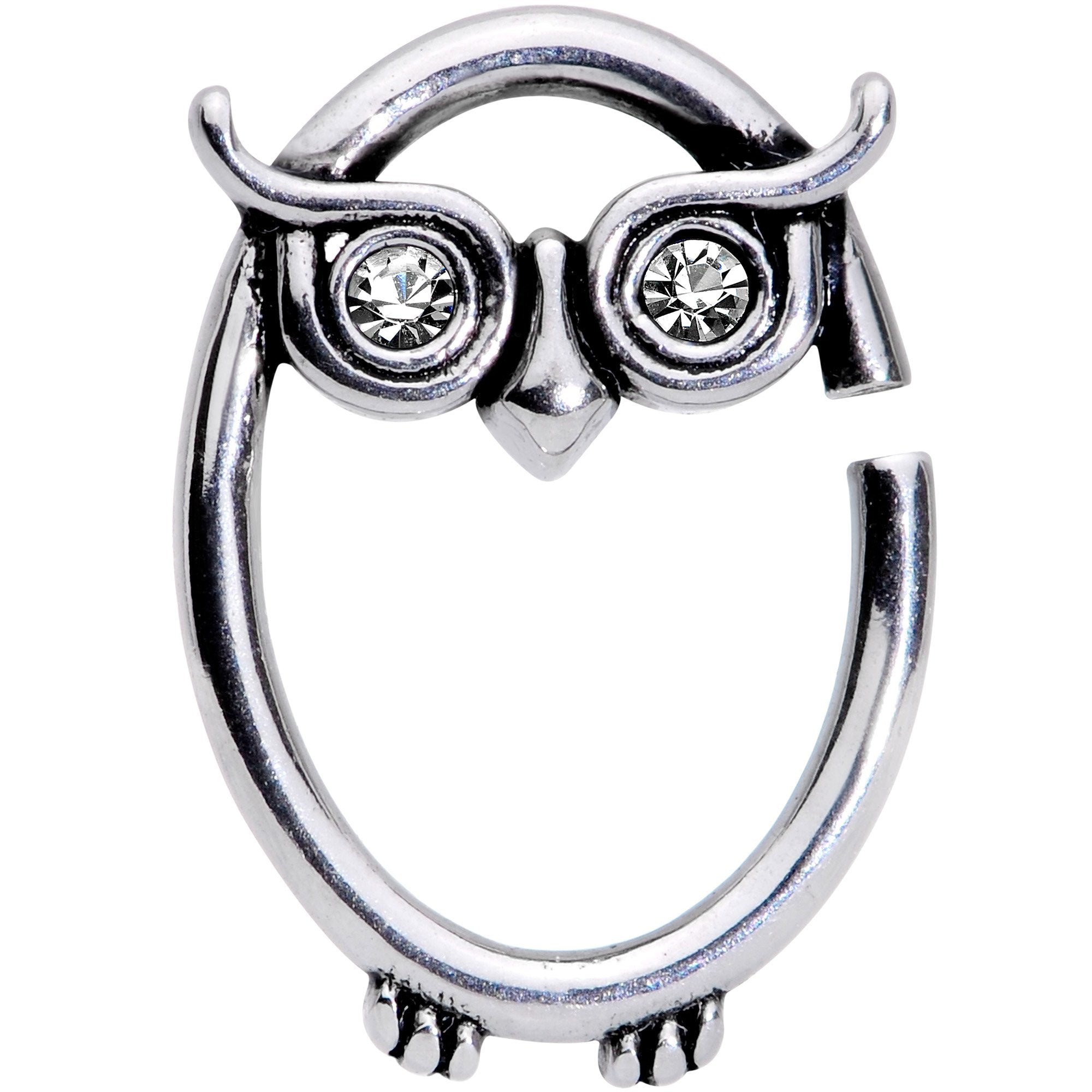 16 Gauge 3/8 Clear Cubic Zirconia Wise Old Right Owl Closure Ring