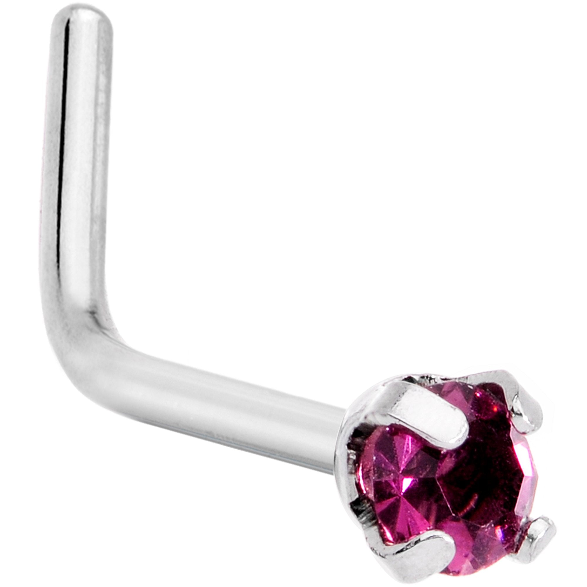 20 Gauge 1/4 Purple CZ Gem L Shaped Nose Ring